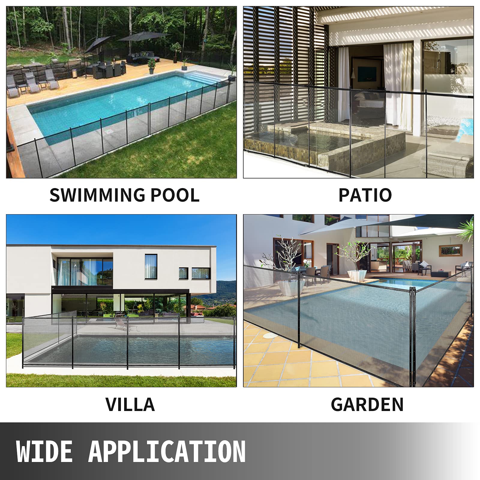 Happybuy 4FT x 72FT Removable Mesh Pool Fence for Inground Pools - DIY Child Safety Fencing, Black Swimming Pool Barrier to Protect Kids & Pets - Perfect for Backyard, Residential & Commercial Pool Safety