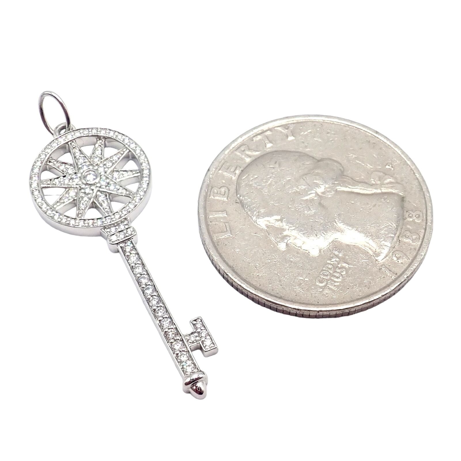 Authentic Tiffany & Co Platinum Diamond Key Star Pendant Necklace - Elegant Jewelry Gift for Women, Perfect for Anniversaries & Special Occasions