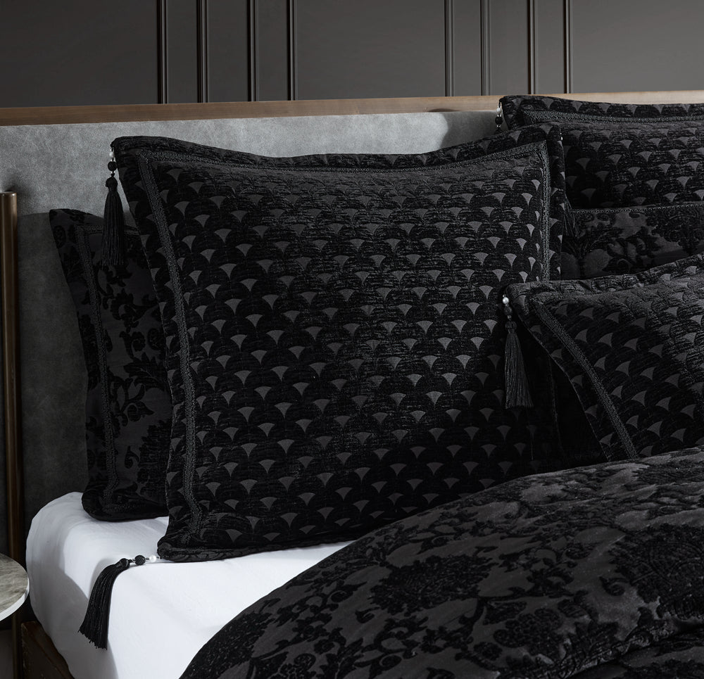 Premium Imperial Black European Pillowcase by Davinci - Luxury 100% Cotton Bedding for Hotel & Home Decor - Perfect for Master Bedroom, Guest Room & Airbnb Stays