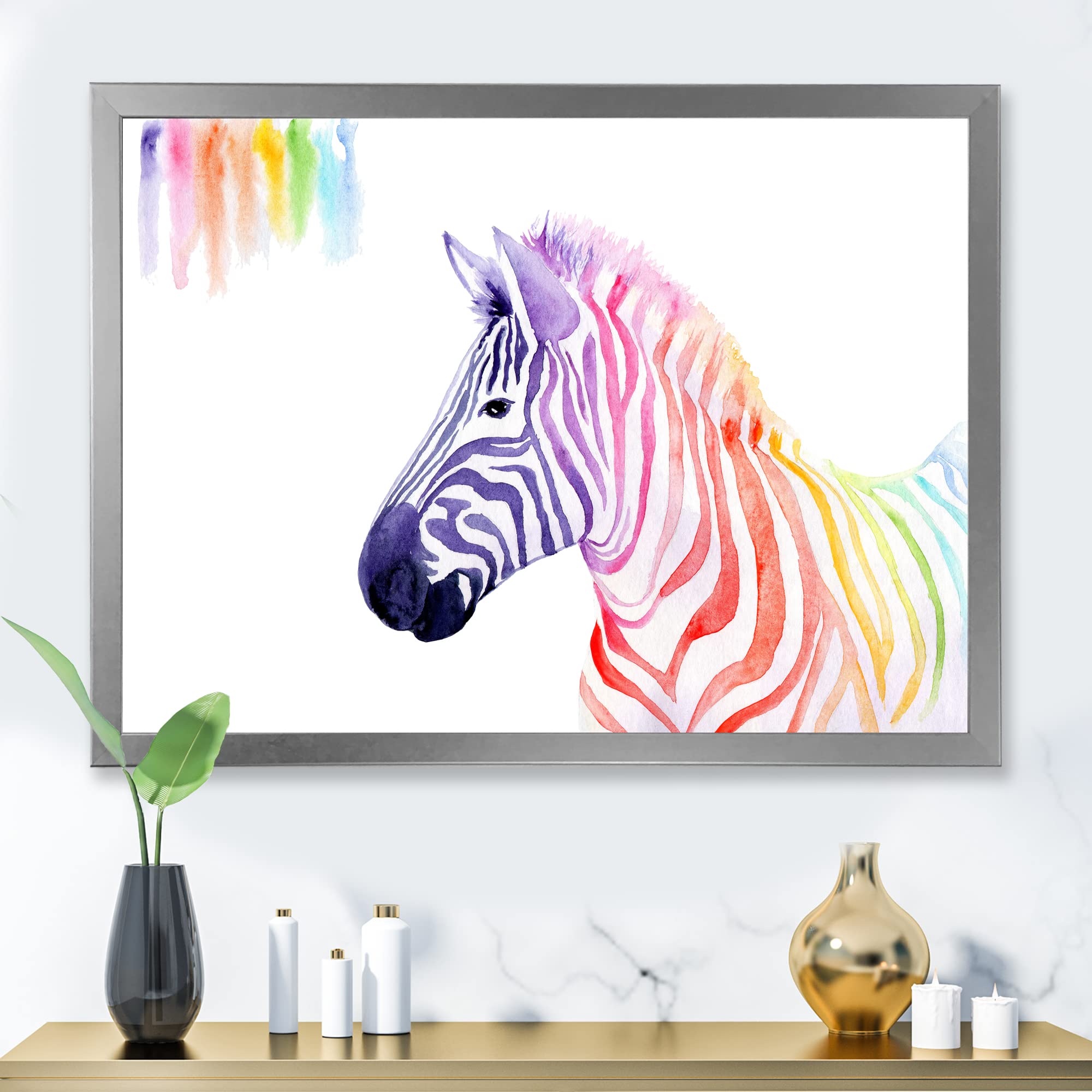 Rainbow Zebra Portrait Framed Wall Art - Vibrant Farmhouse Decor for Living Room, Bedroom & Office