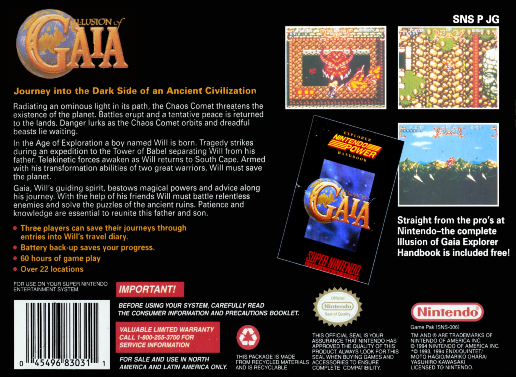 Illusion of Gaia - Classic SNES RPG Adventure Game | Retro Gaming for Collectors & Nostalgic Players | Perfect for Gaming Nights & Retro Enthusiasts