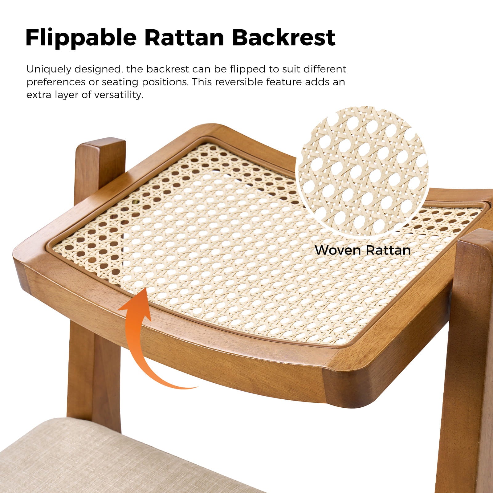 Elazar Modern Woven Rattan Dining Chair with Backrest - Indoor/Outdoor Use - Patio, Dining Room, Kitchen, Restaurant - Comfortable & Stylish Seating Solution