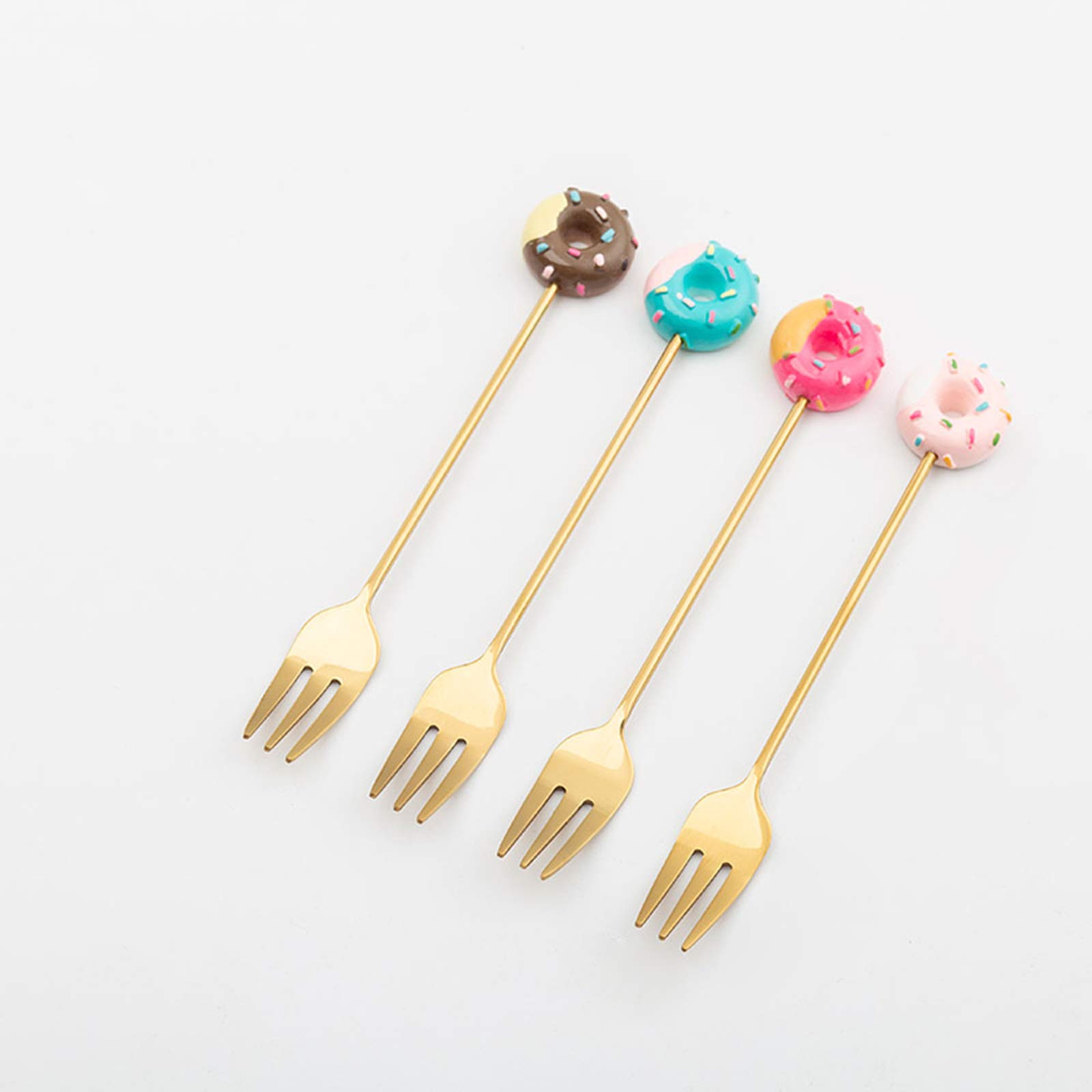 Cute Donut Forks Set of 4 - Mini Dessert Forks for Kids, Fruit Salad Pastry Forks - Perfect for Baby Tableware, Home Kitchen, Office Snacks & Party Dessert Displays