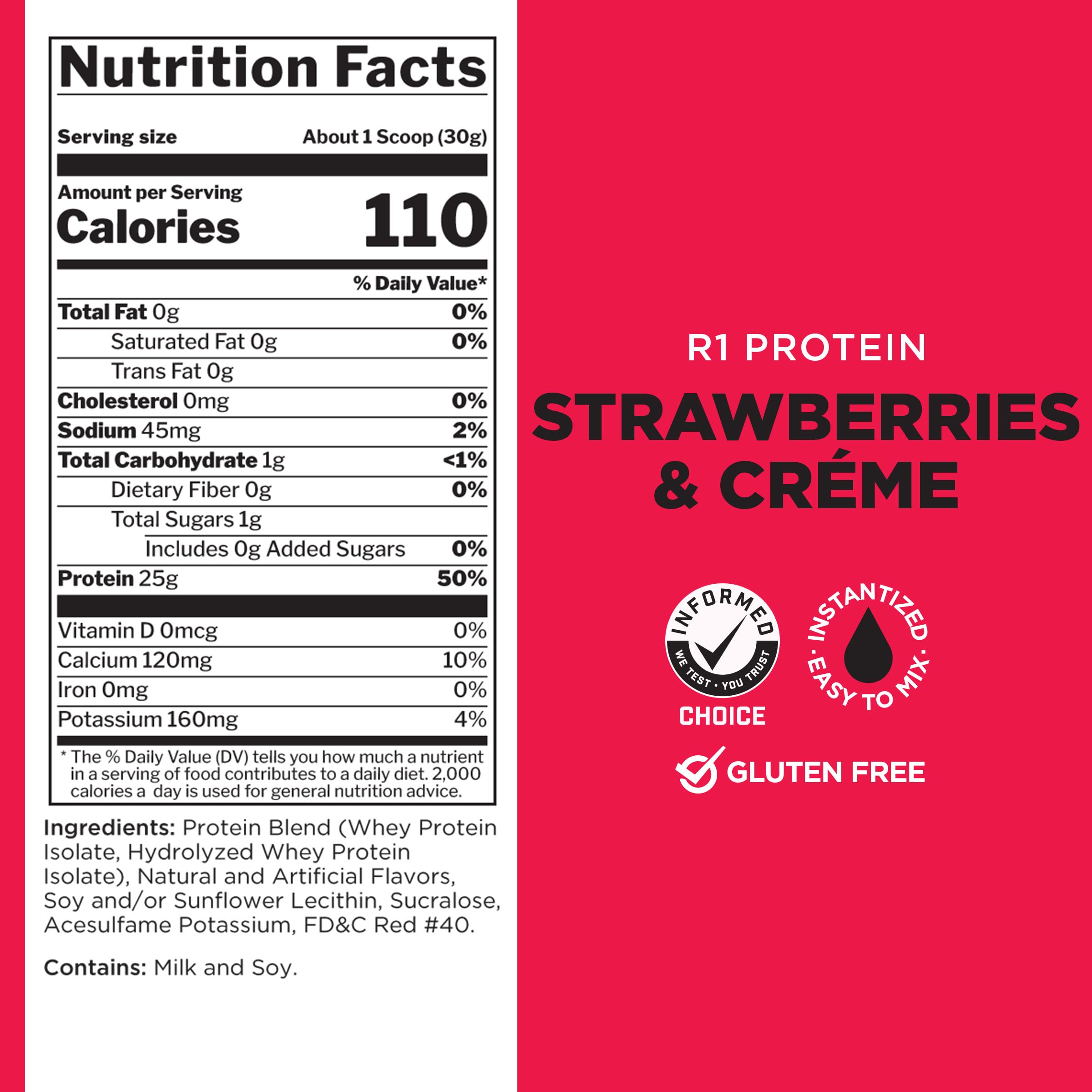 Rule One Proteins R1 Protein Powder - Strawberries & Cream, 25g Fast-Absorbing 100% Whey Protein Isolate & Hydrolysate with 6g BCAAs for Muscle Growth & Recovery, 5lb (2.27kg) - Perfect for Post-Workout Shakes, Smoothies & Healthy Breakfasts