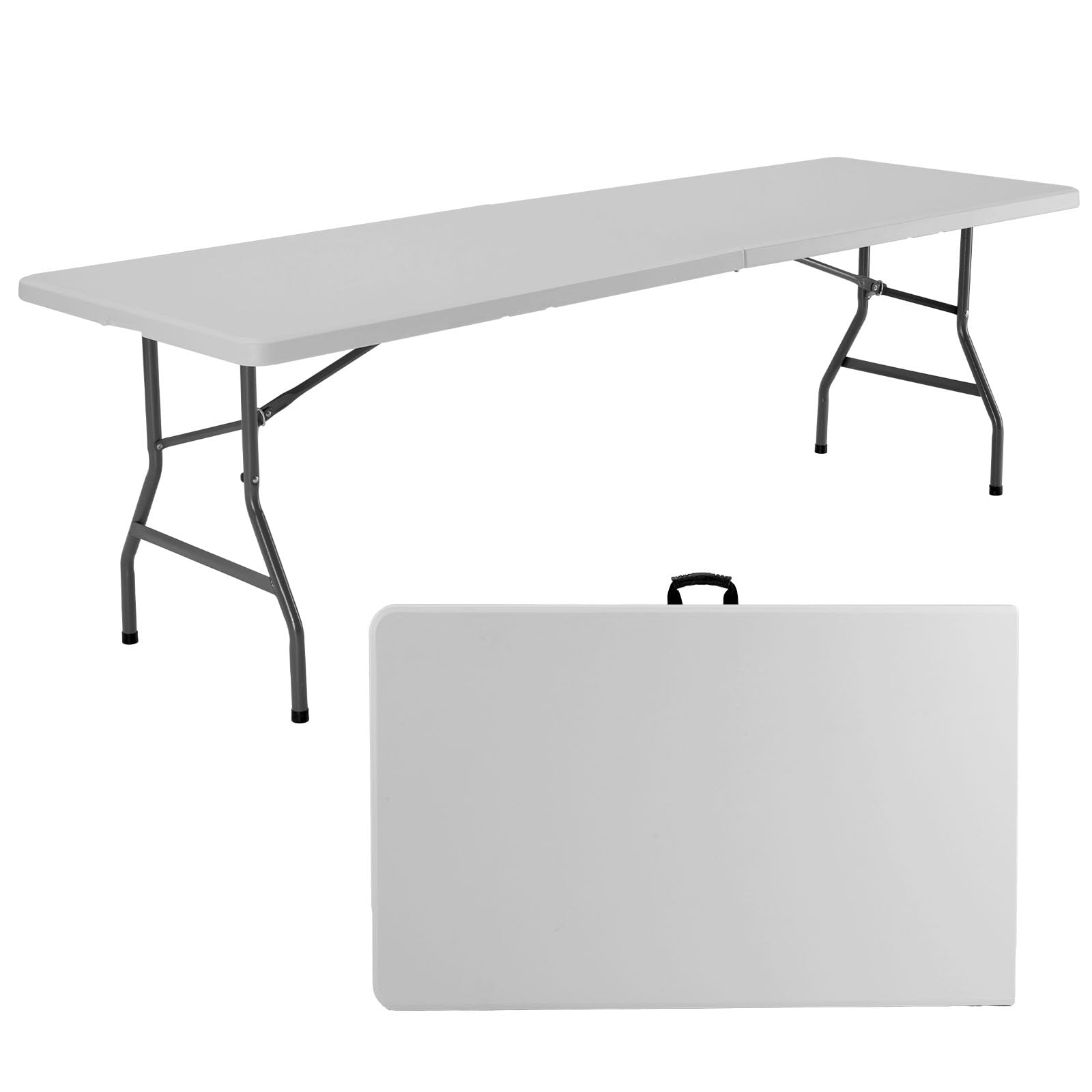 8ft Heavy Duty Folding Table - Portable Indoor Outdoor Table with Carrying Handle for Camping, Picnic, Party & Events - Perfect for Backyard Gatherings, Tailgating & Home Use