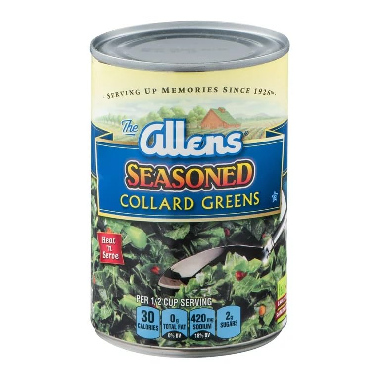 Allens Seasoned Collard Greens - 14 oz Can (Pack of 24) | Southern Style Cooked Greens | Perfect for Soul Food, BBQ Side Dishes & Family Gatherings