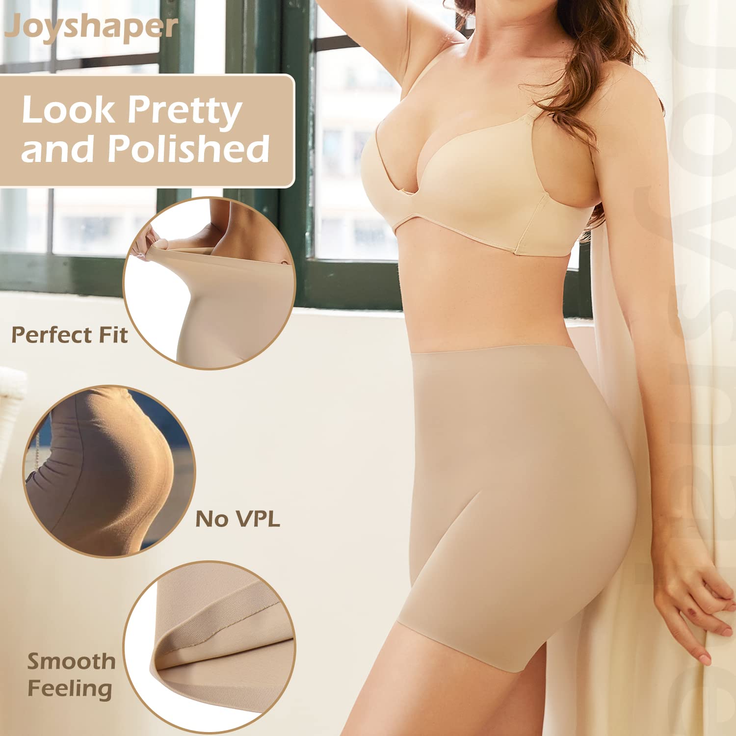 JOYSHAPER Women's Seamless Anti-Chafing Slip Shorts - Invisible Underwear for Dresses, Boyshort Panties - Perfect for Work, Travel & Summer Comfort
