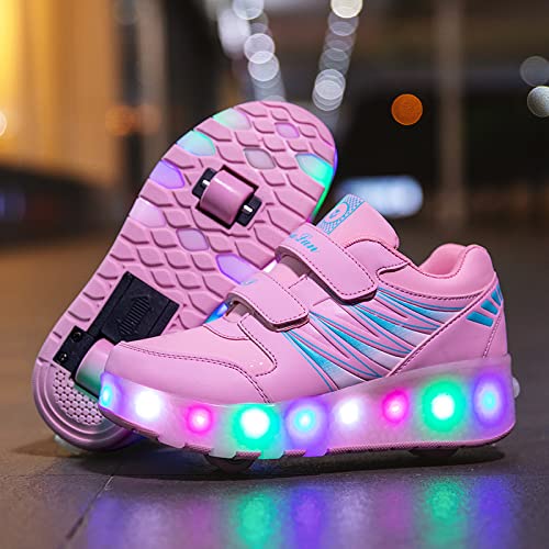 Kids Roller Shoes with 2-Wheel Roller Skates - Sport Sneakers with USB Charging & LED Lights for Boys & Girls - Perfect for Outdoor Play, School & Skate Parks