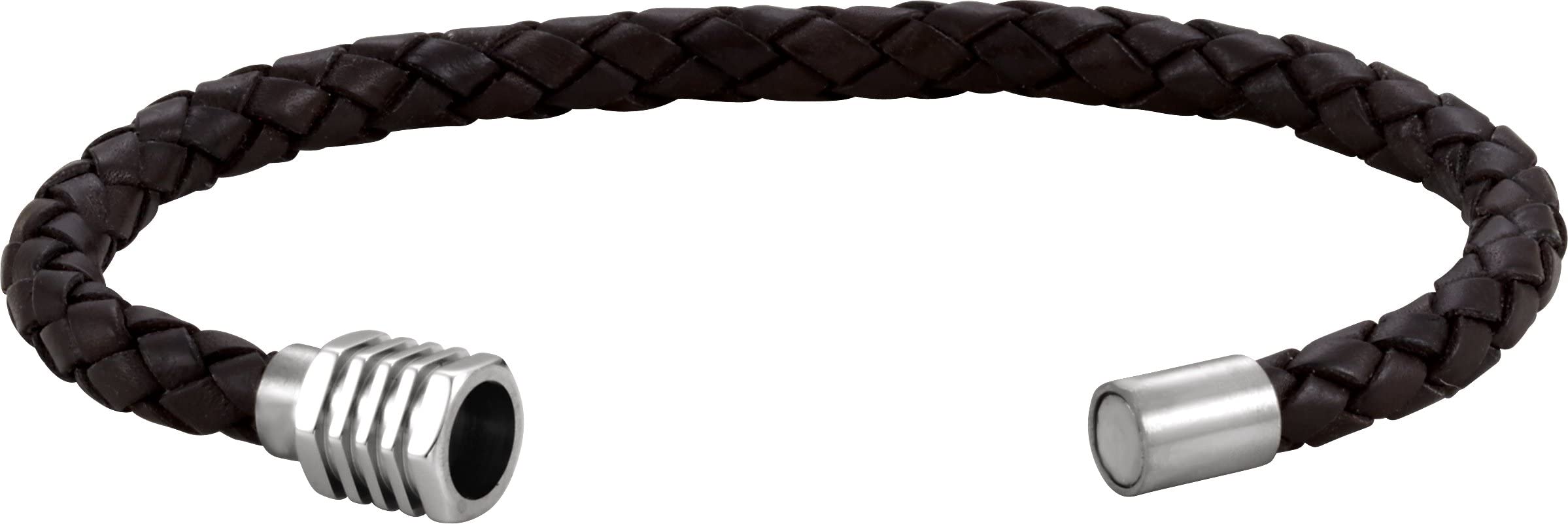 Stainless Steel & Dark Brown Braided Leather Bracelet for Women - Elegant Adjustable 9