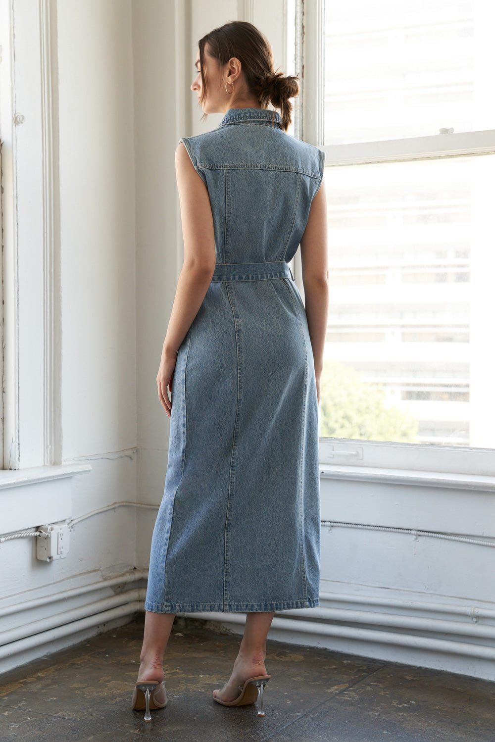 JUST FOLLOW ME Women's Denim Midi Dress - Stylish Casual & Party Wear for Everyday Outfits