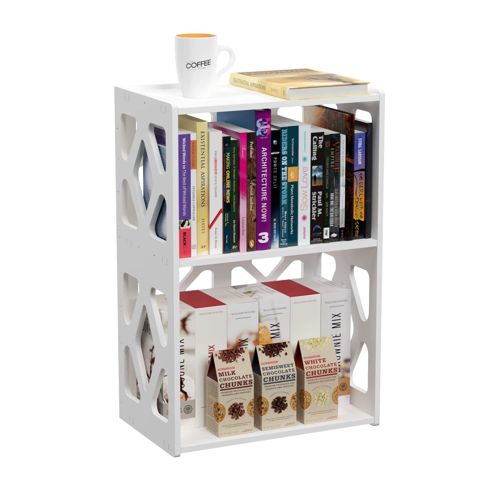 3-Tier Small Bookshelf for Kids Room, Bedroom & Office - Space-Saving Mini Bookcase with 2 Shelves, White - Perfect for Bedside, Living Room & Small Spaces