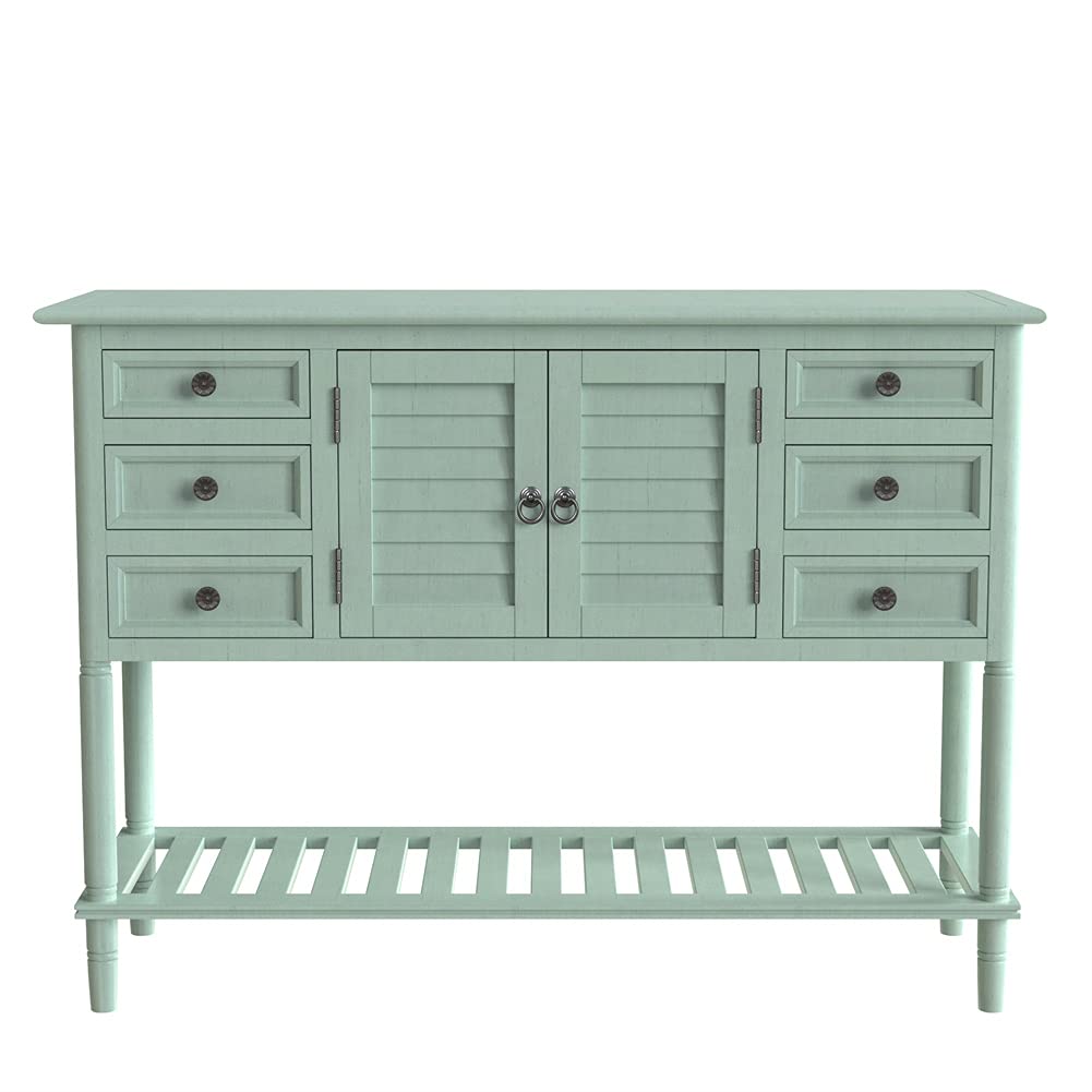 Solid Wood Console Table with 6 Drawers & Cabinet - 45