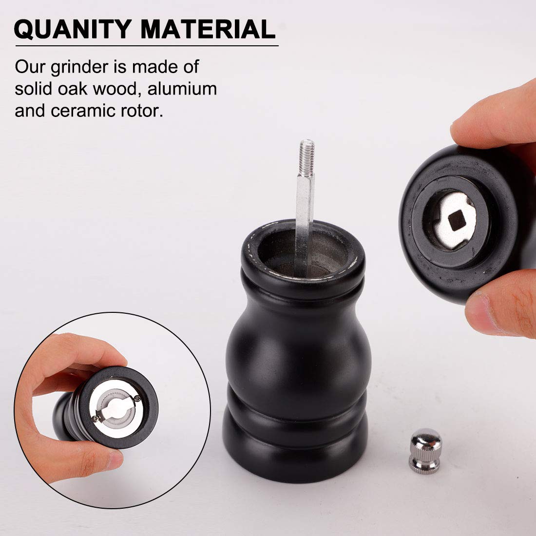 Premium 4.5 Inch Wooden Salt and Pepper Grinder Set - Adjustable Coarseness for Seasoning, Cooking & Meal Prep - Perfect for Kitchen, Dining Table & BBQ Parties (Black)