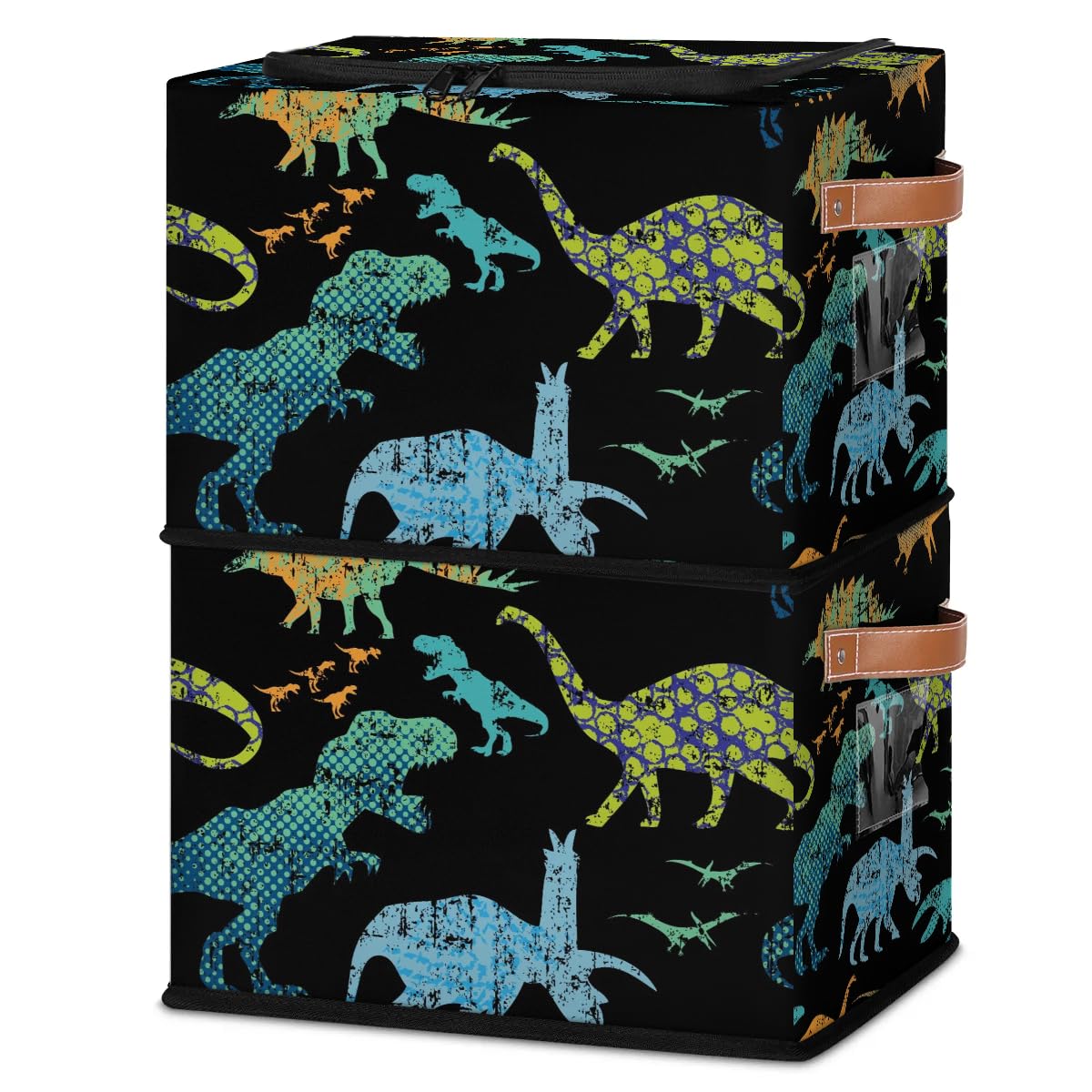 Dinosaur Camouflage Storage Bins with Zipper - 2 Pack for Closet & Shelf Organization