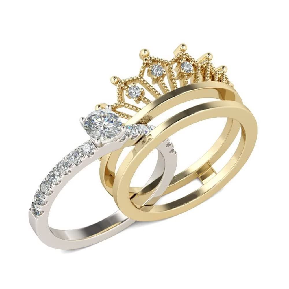 AIOWEIKA Women's Detachable Crown Rings - Micro-Inlaid Zircon Two-in-One Simple Ring Set for Wedding, Engagement, Anniversary Jewelry Gifts | Perfect for Bridal Shower, Proposal, Valentine's Day & Special Occasions