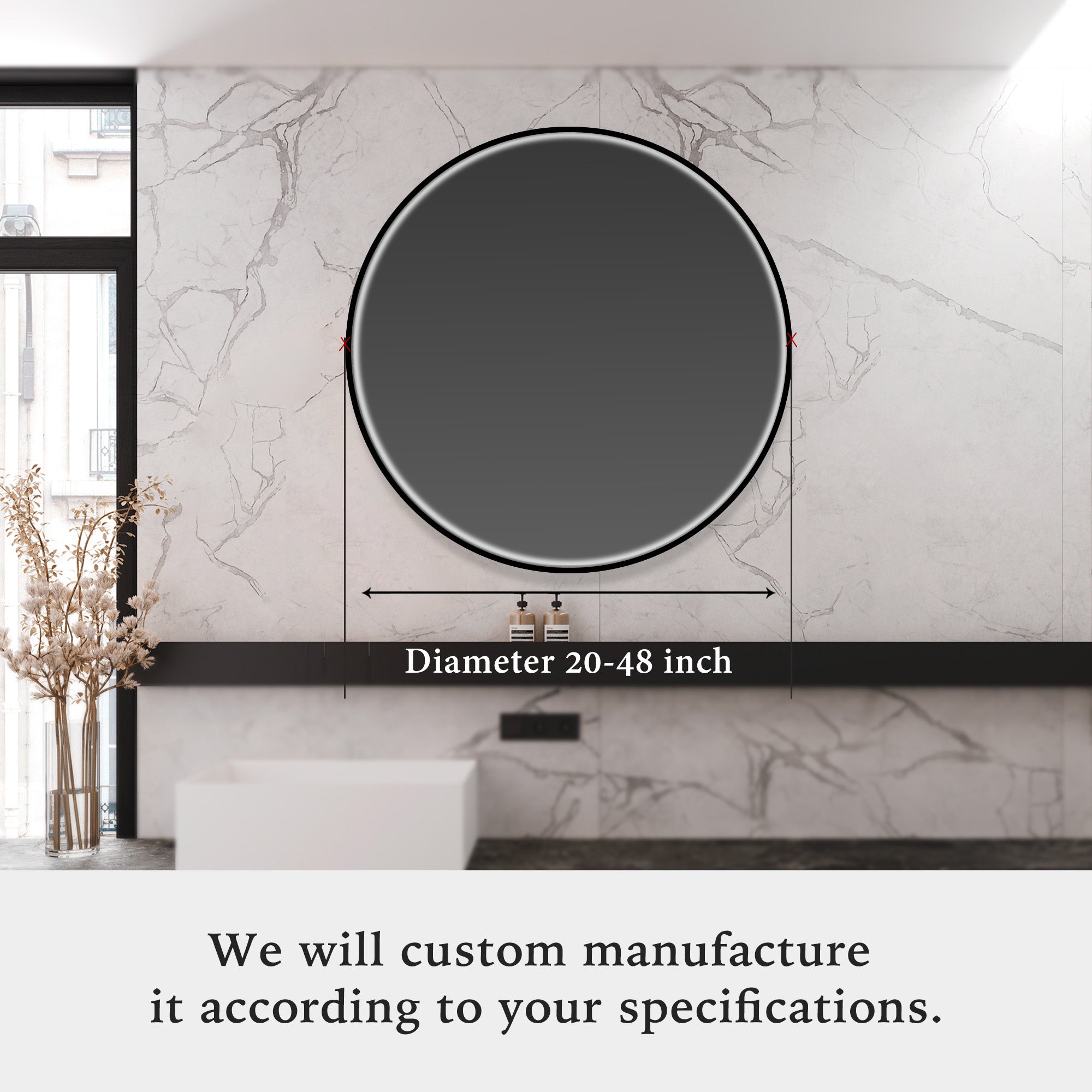 Custom Round LED Mirror with Frame - Modern Bathroom Vanity Mirror for Makeup & Shaving - Dimmable Touch Control, Energy Efficient, Waterproof Design