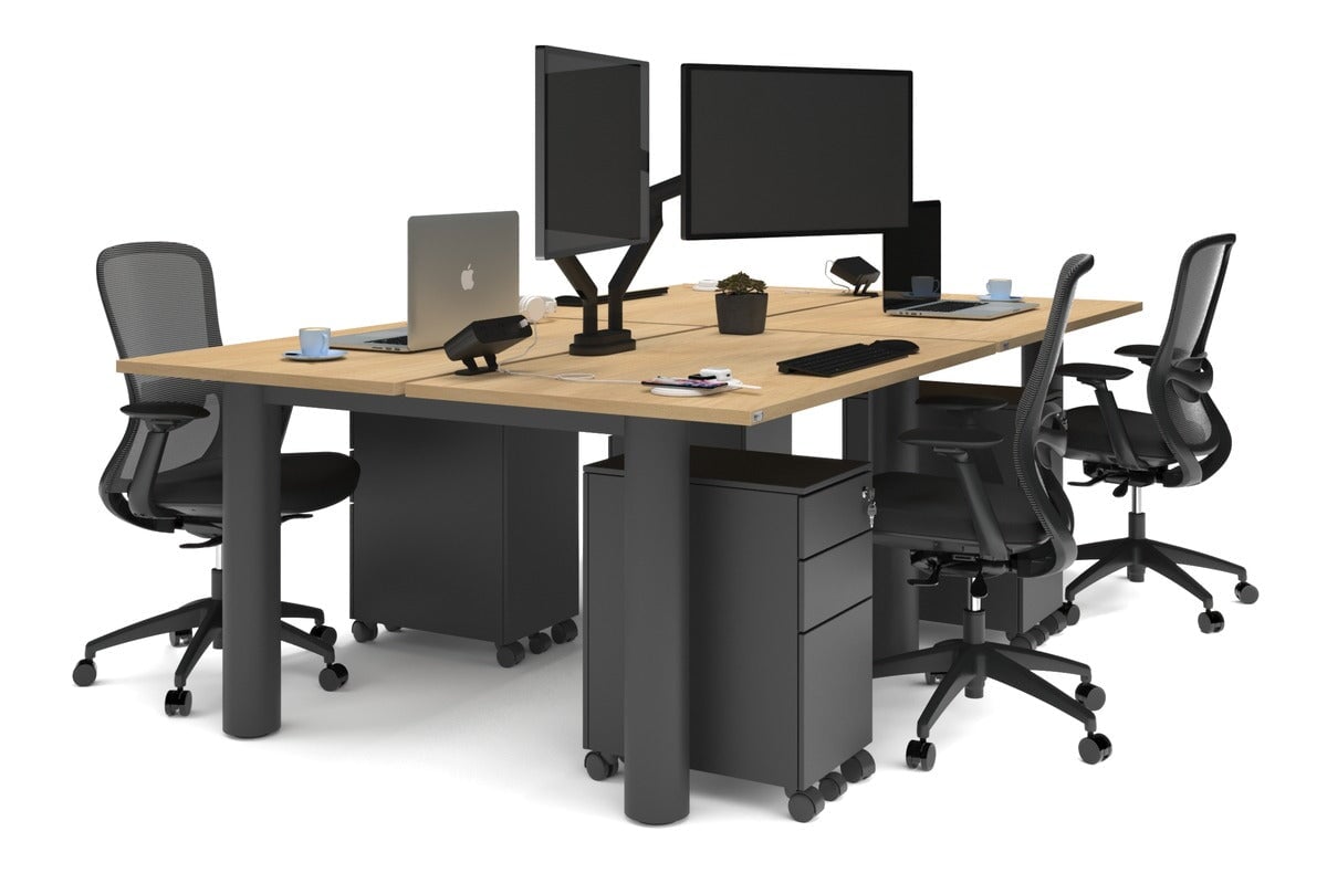 4-Person Quadro Cylinder Leg Office Workstation Desk [1400L x 700W] - Modern Collaborative Workspace Solution for Team Projects & Open Office Layouts