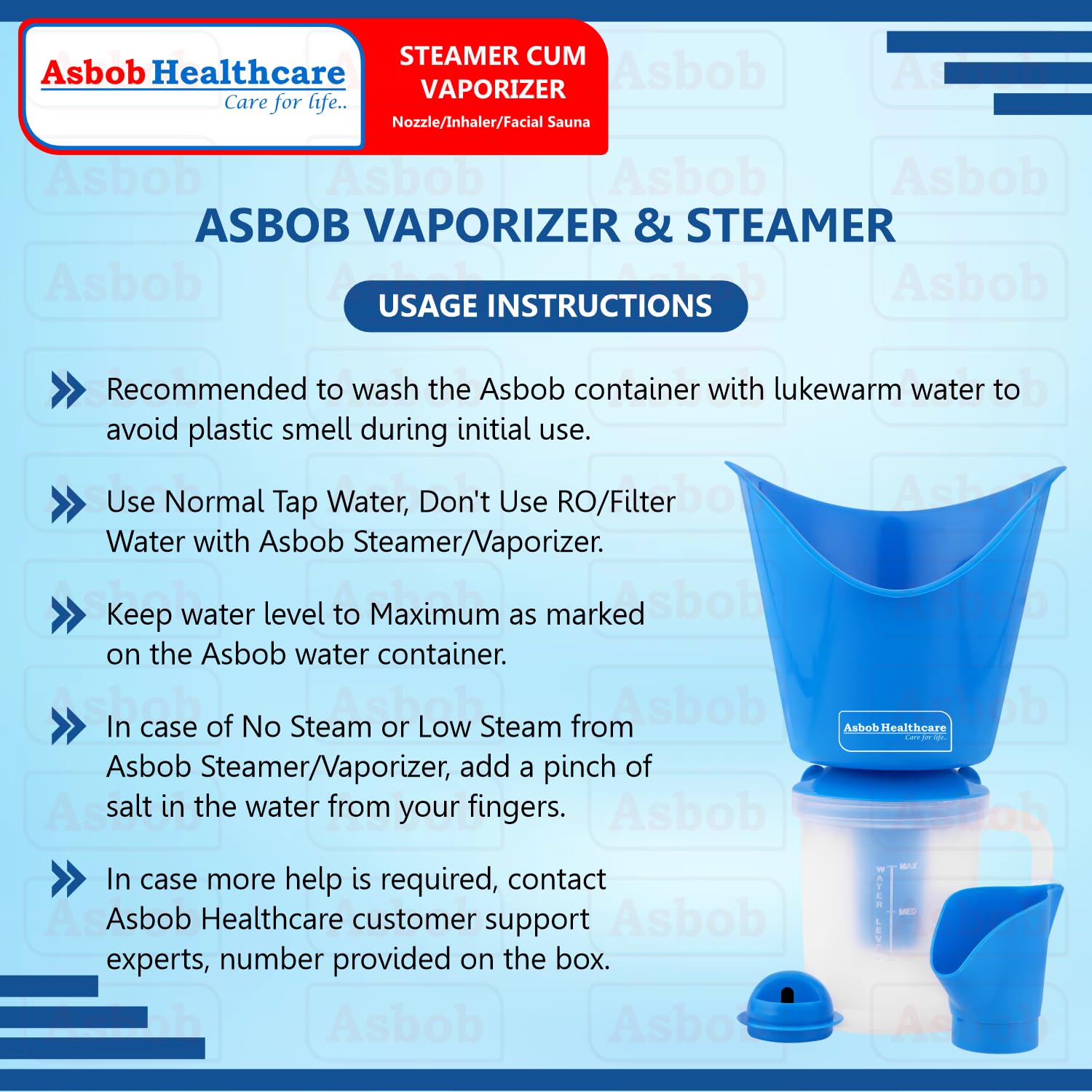 Asbob 3-in-1 Steamer for Cold & Cough Relief - Electric Vaporizer for Adults, Facial Steamer & Steam Inhaler - Portable Nebulizer for Home & Travel Use (Blue) - Perfect for Congestion Relief & Skincare Routine