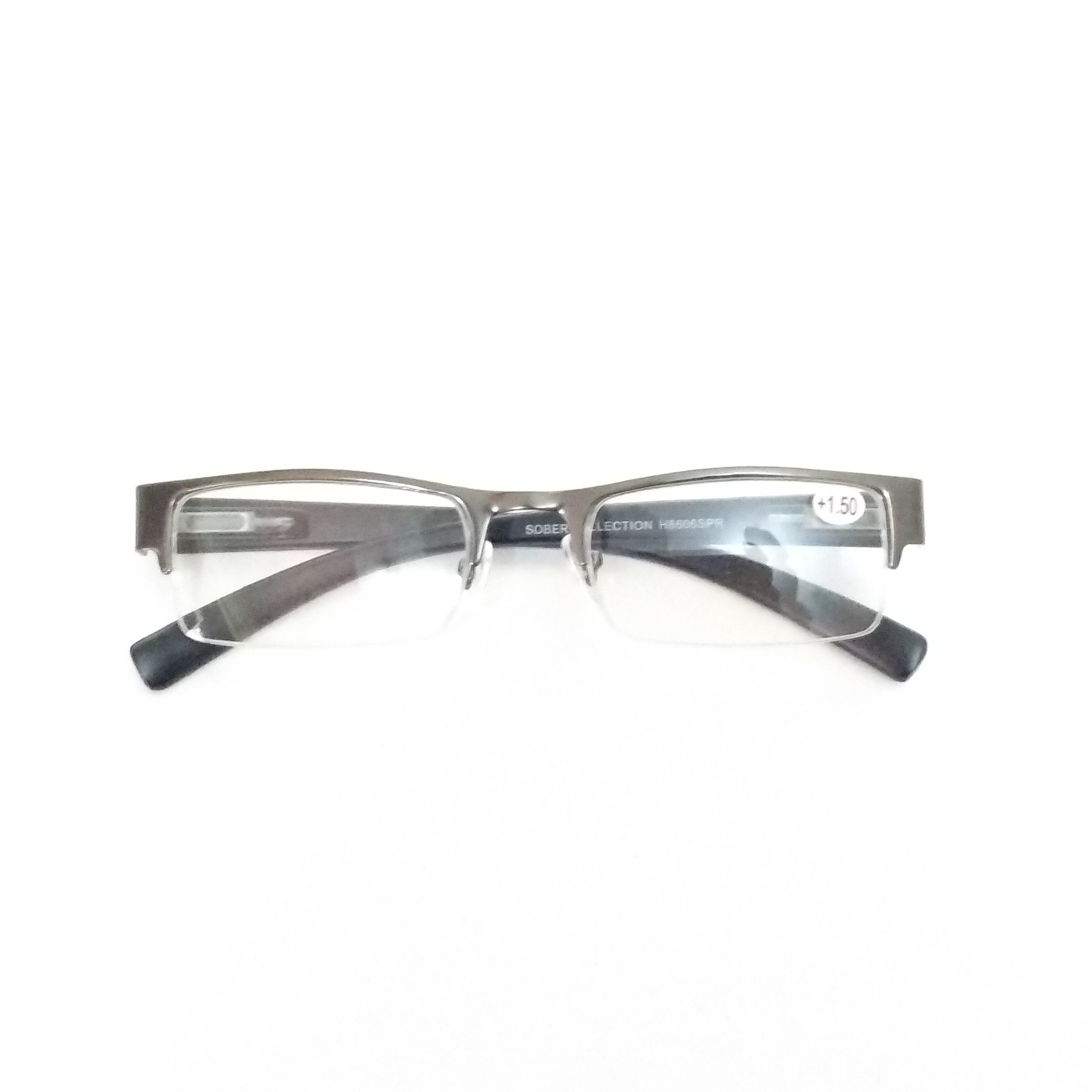 Supra Reading Glasses - Grey Rectangle Metal Frame with Spring Hinges for Comfort | Computer, Reading & Office Use