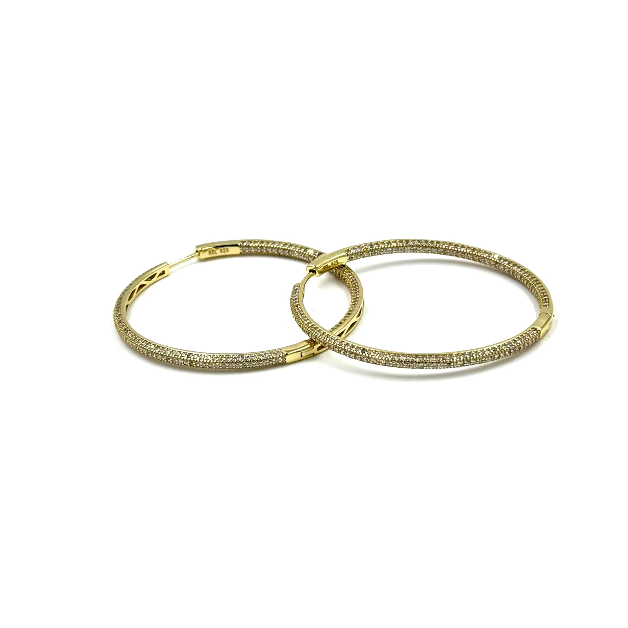 Sterling Silver Gold Plated Hoop Earrings with CZ Stones - Inside & Outside Design for Women | Perfect for Parties, Weddings & Everyday Wear