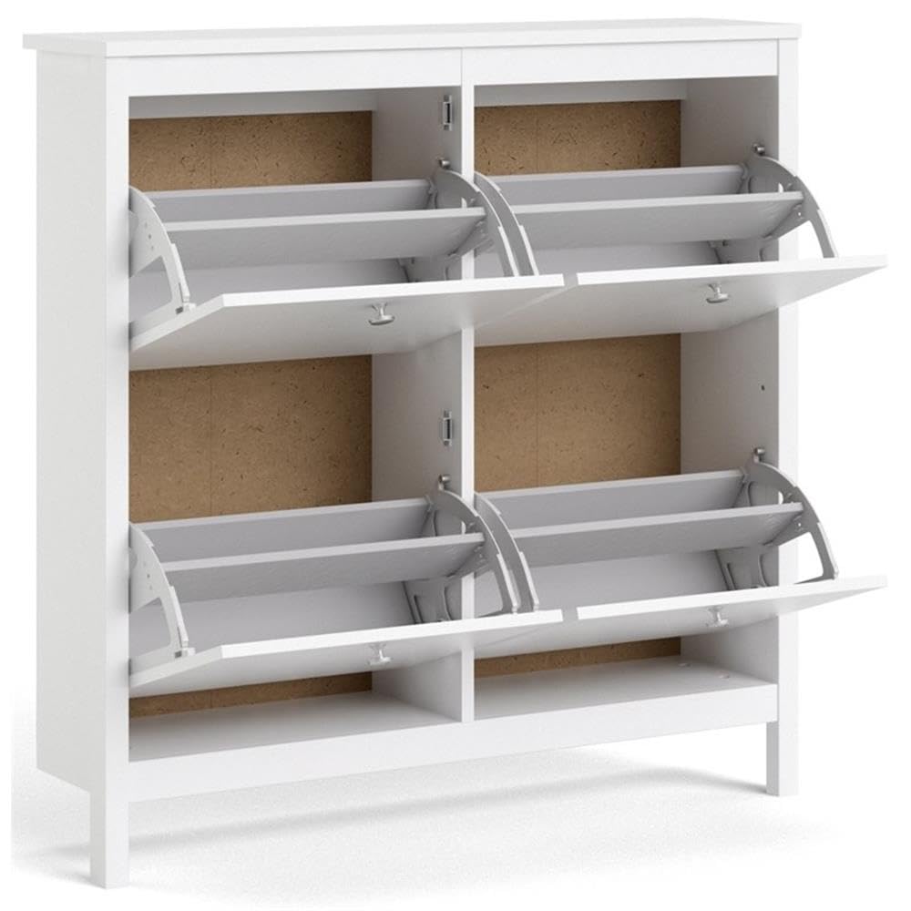 Tvilum White Madrid 4-Drawer Shoe Storage Cabinet - Organize Shoes in Entryway, Closet or Bedroom