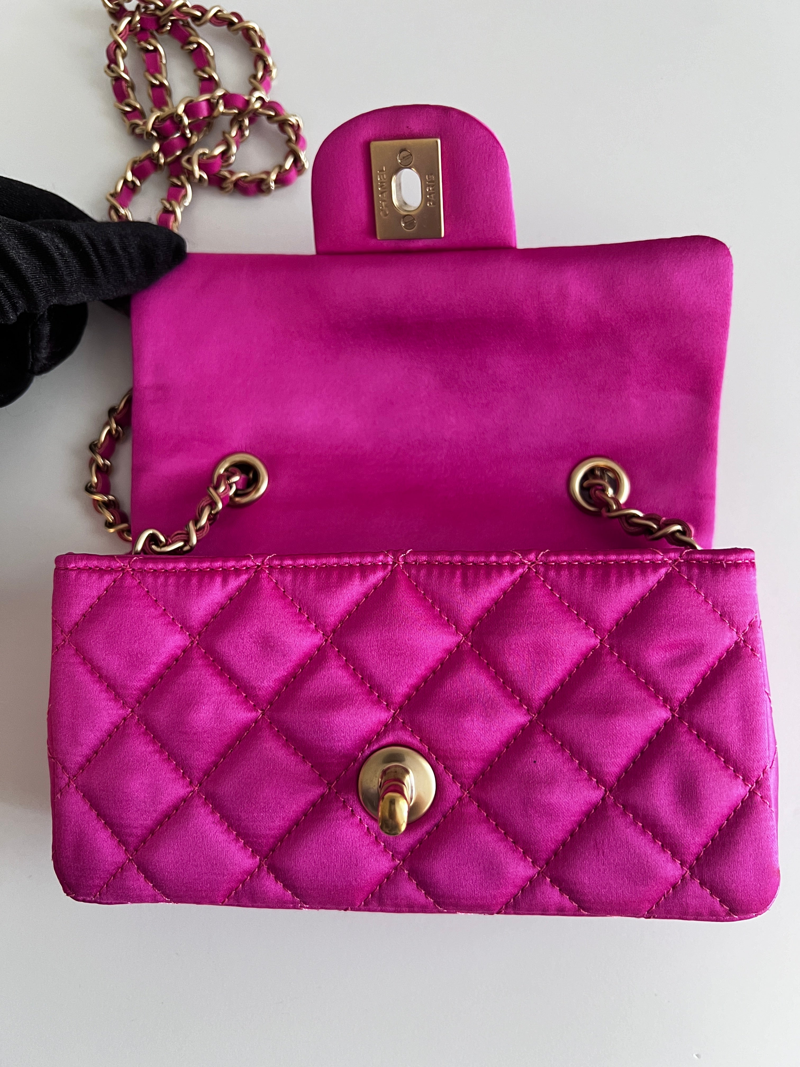 Chanel Extra Mini Pink Satin Flap Bag - Pre-Owned Like New Condition | Perfect for Evening Parties, Weddings & Special Occasions