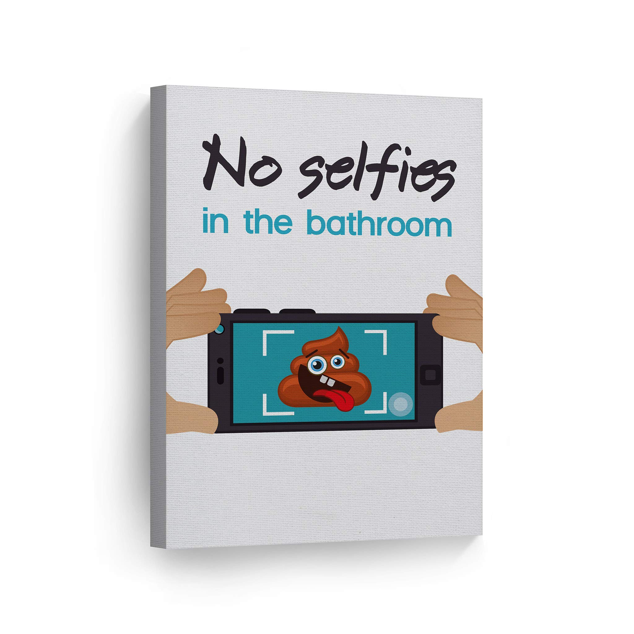 Smile Art Design 'No Selfies in the Bathroom' Funny Quote Canvas Print - 36x24 Inch Bathroom Wall Decor, Toilet Humor Sign, Ready to Hang Home Art Made in USA - Perfect for Powder Rooms, Guest Baths & Funny Housewarming Gifts