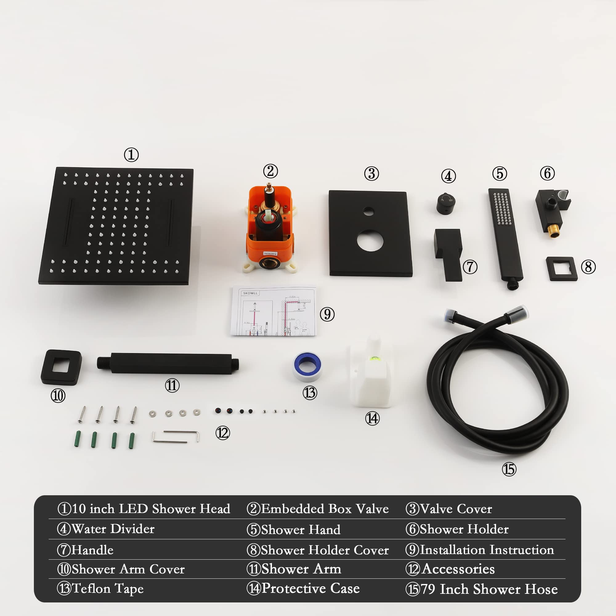 SKOWLL Matte Black Ceiling Mounted Shower System - 2 Function Shower Control Valve, High Pressure Rainfall Shower Head & Handheld Spray Combo for Luxurious Spa-Like Bathroom Experience