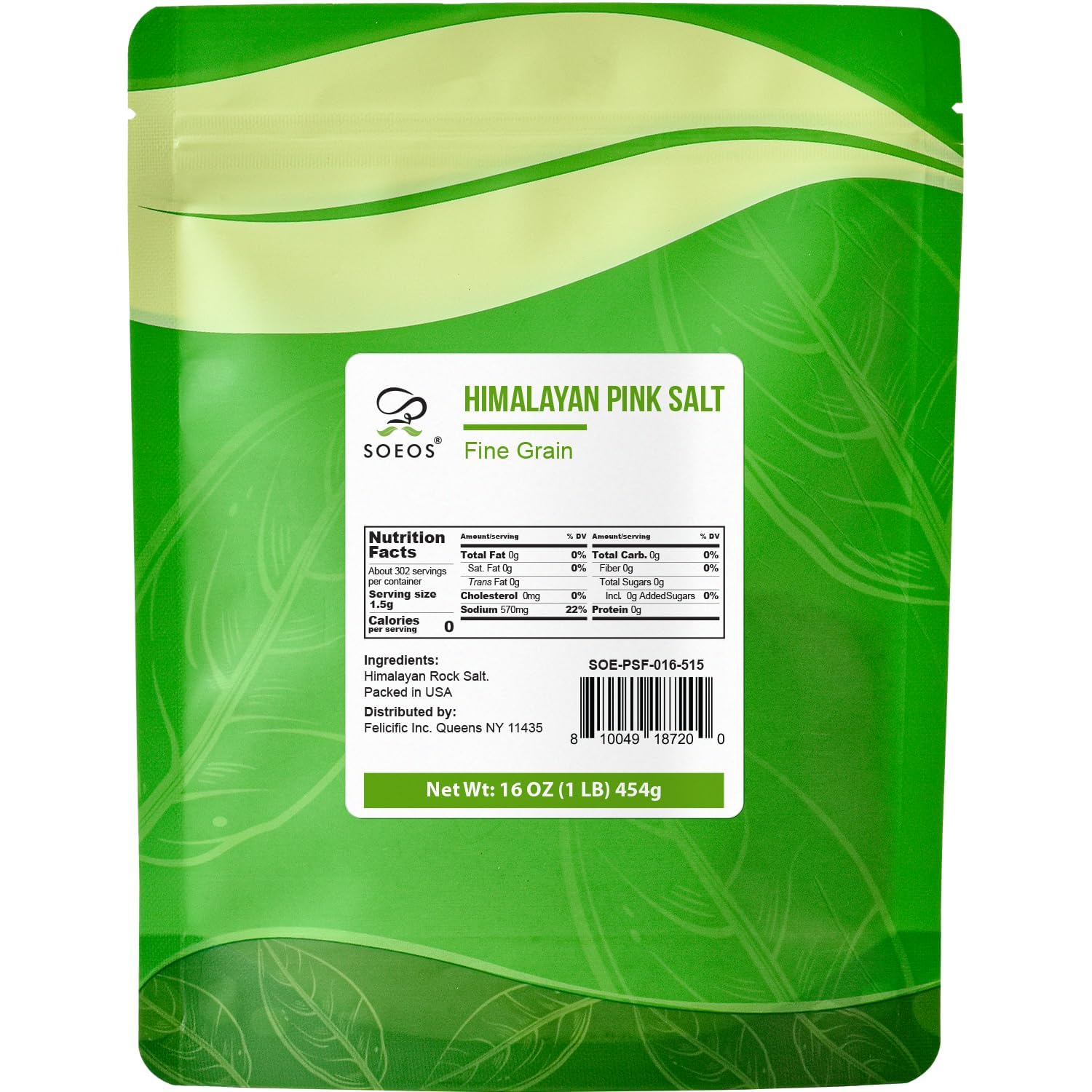 Soeos Himalayan Pink Salt - Fine Grain, 16 oz (1 Pound) - Natural, Non-GMO, Kosher Certified Sea Salt - Perfect for Cooking, Grinder Refill & Gourmet Recipes