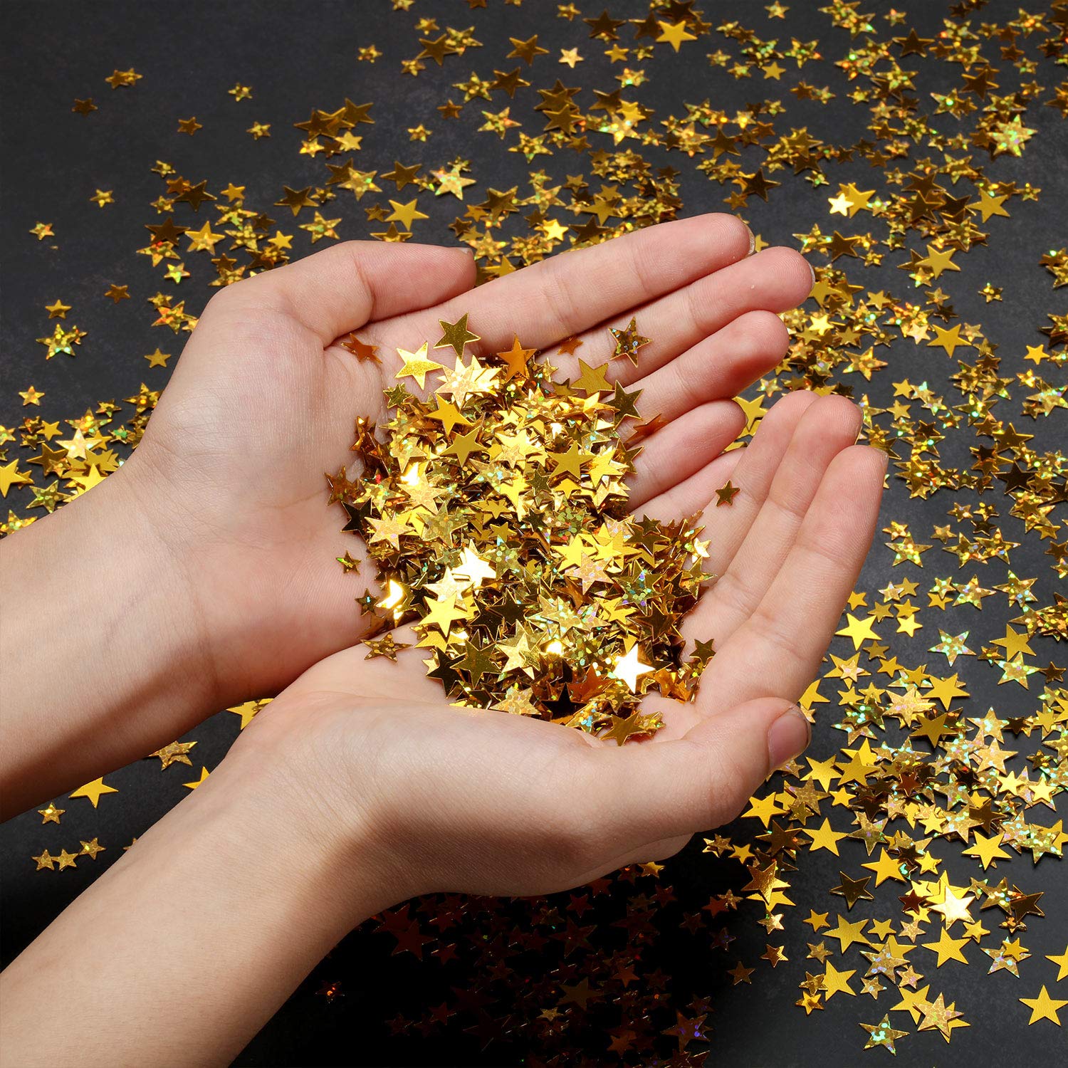 HESTYA 60g Gold Star Confetti Glitter - Metallic Foil Stars for Wedding, Party & Festival Decorations - 10mm & 6mm Mixed Size - Perfect for Table Scatter, Photo Backdrops & Celebration Events