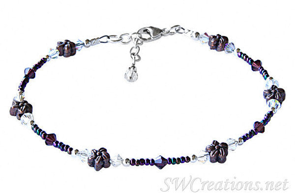 Elegant Crystal & Copper Purple Iris Ankle Bracelet - Boho Chic Jewelry for Women, Perfect for Summer Festivals & Beach Vacations