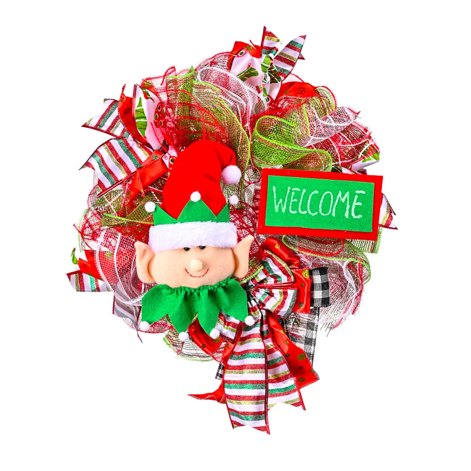 16in Christmas Wreath with Plush Elf Doll - Festive Front Door Decor, Holiday Garland for Fireplace, Wall & Tree - Funny Welcome Sign for Xmas Home Decoration (Perfect for Indoor/Outdoor Holiday Decorating)