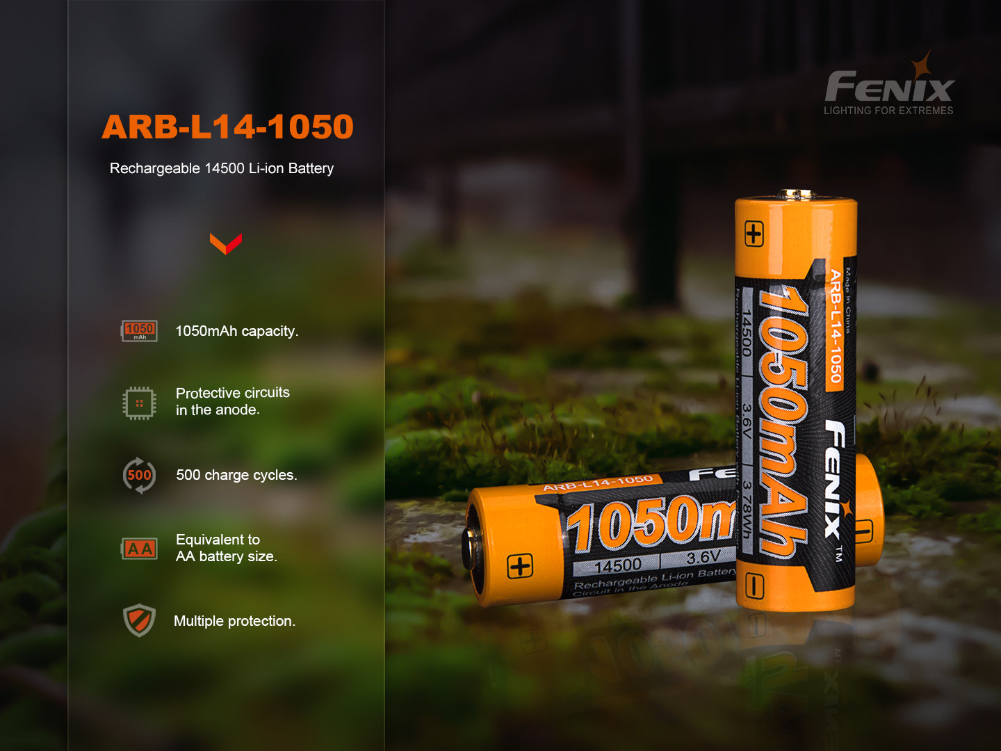 Fenix ARB L14 1050mAh 3.6V USB Rechargeable Lithium-ion AA Battery - Perfect for Flashlights, Cameras & Emergency Kits