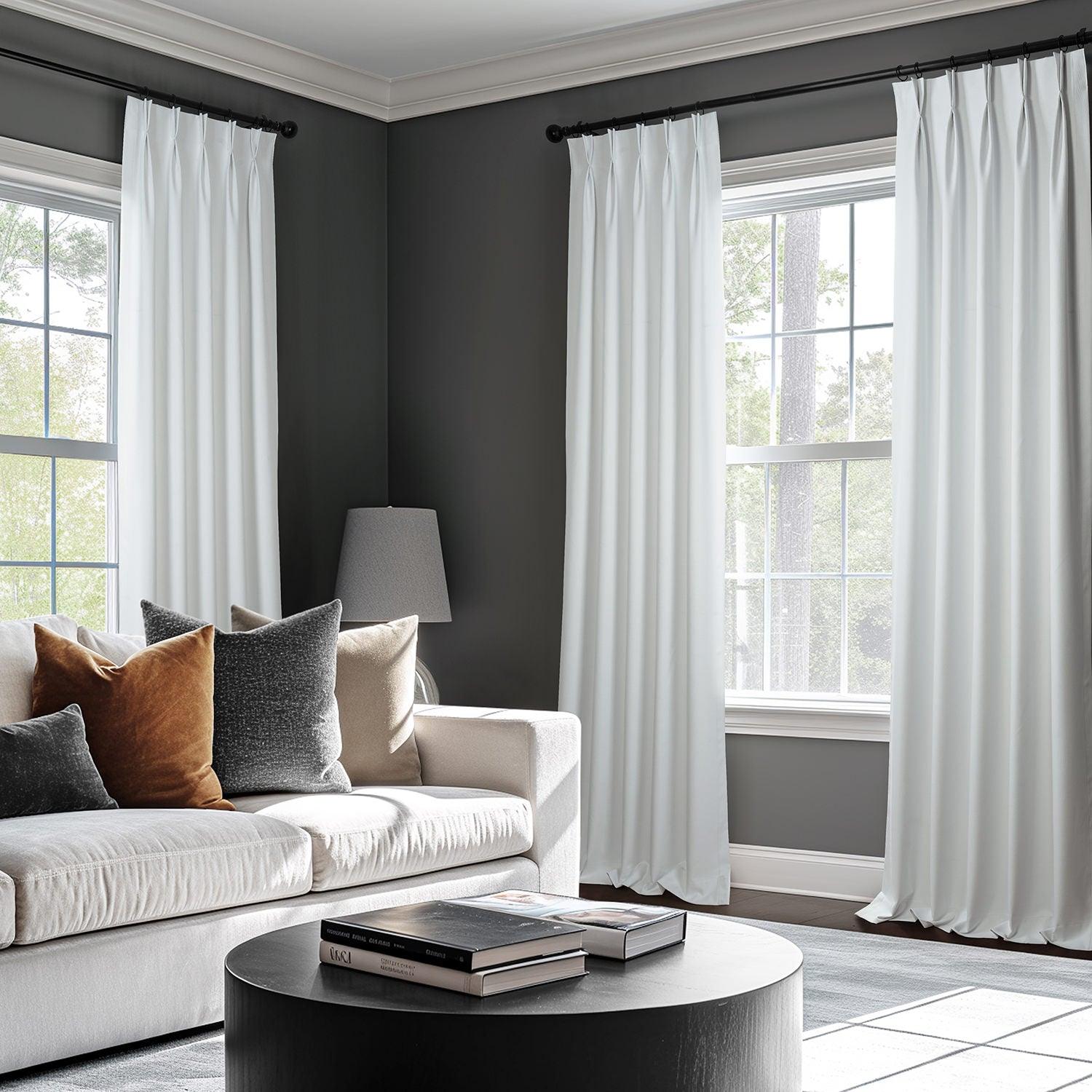 Off White French Pleat Performance Linen Blackout Curtains for Bedroom & Living Room - Thermal Insulated Hotel Style Drapes for Light Blocking & Privacy