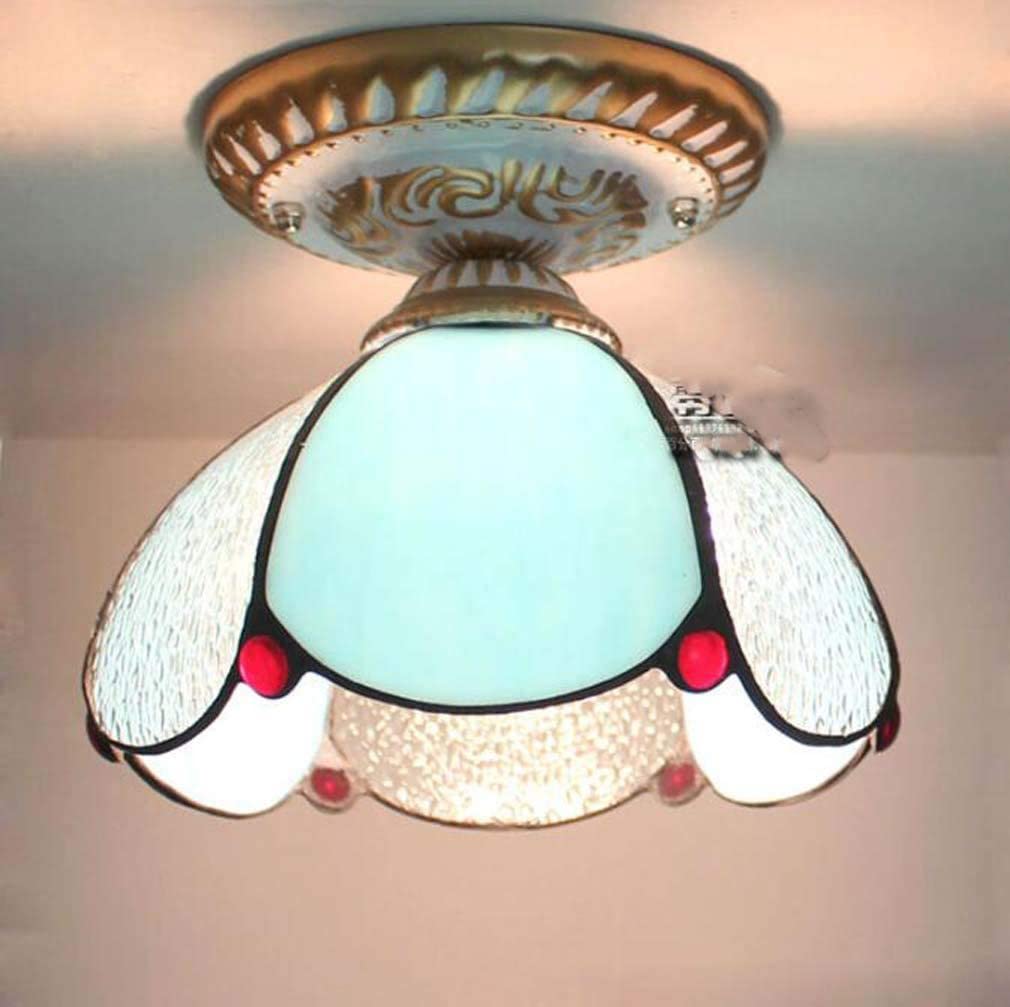 Vintage Stained Glass Tiffany Style Ceiling Lamp - Semi Flush Mount Camellia Pattern Natural Colored Shell Shade Light Fixture for Restaurant, Bar, Cafe & Home Decor | Perfect for Dining Room, Living Room & Bedroom Lighting