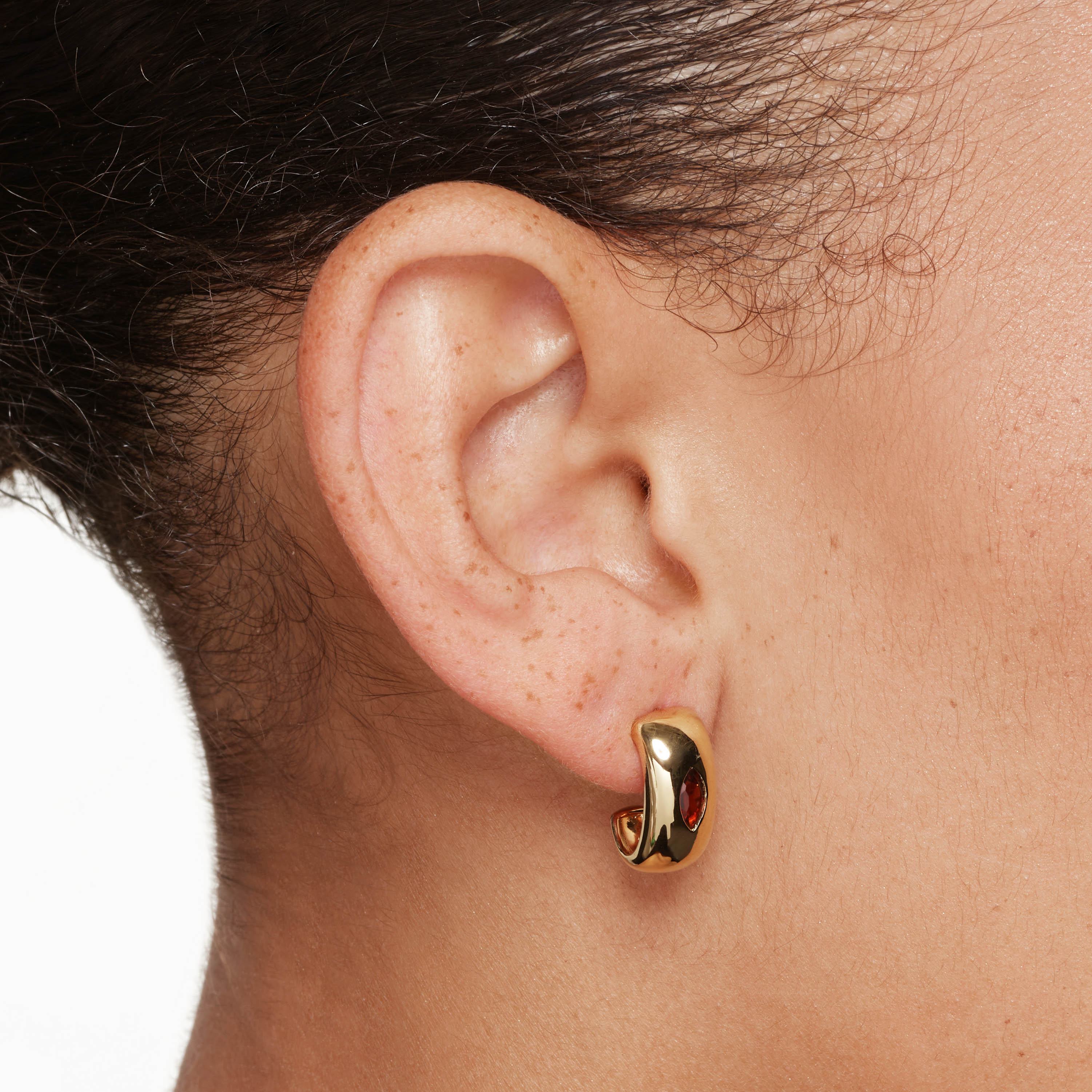 14K Gold Garnet Marquise Curve Hoop Earrings for Women – Elegant Dangling Earrings for Parties, Weddings & Date Nights