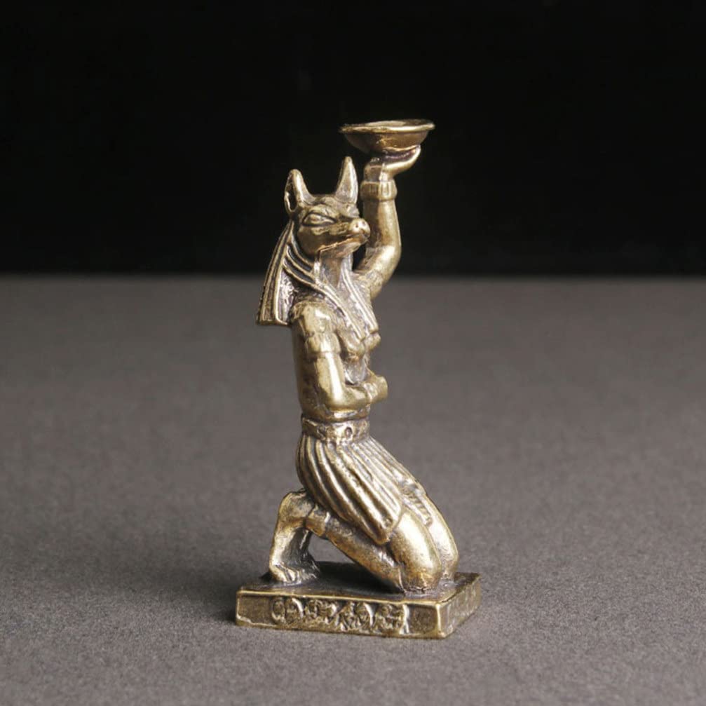 FOMIYES Brass Egyptian Statue - Handcrafted Anubis Figurine, Golden Brass Decor for Home Office, Ancient Egypt Statue Collection, Unique Gift for History Lovers & Desk Display