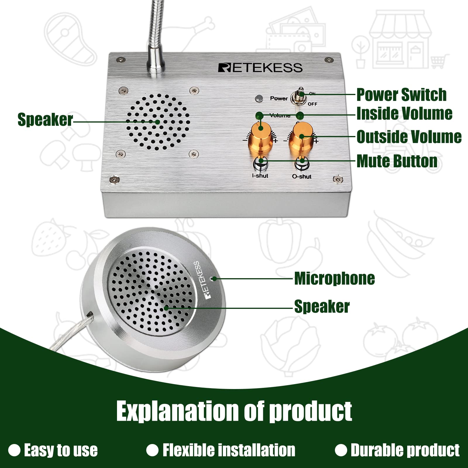 Retekess TW103 Window Speaker & Intercom System with Independent Volume Control & Recording Function - Ideal for Travel Agencies & Medical Centers