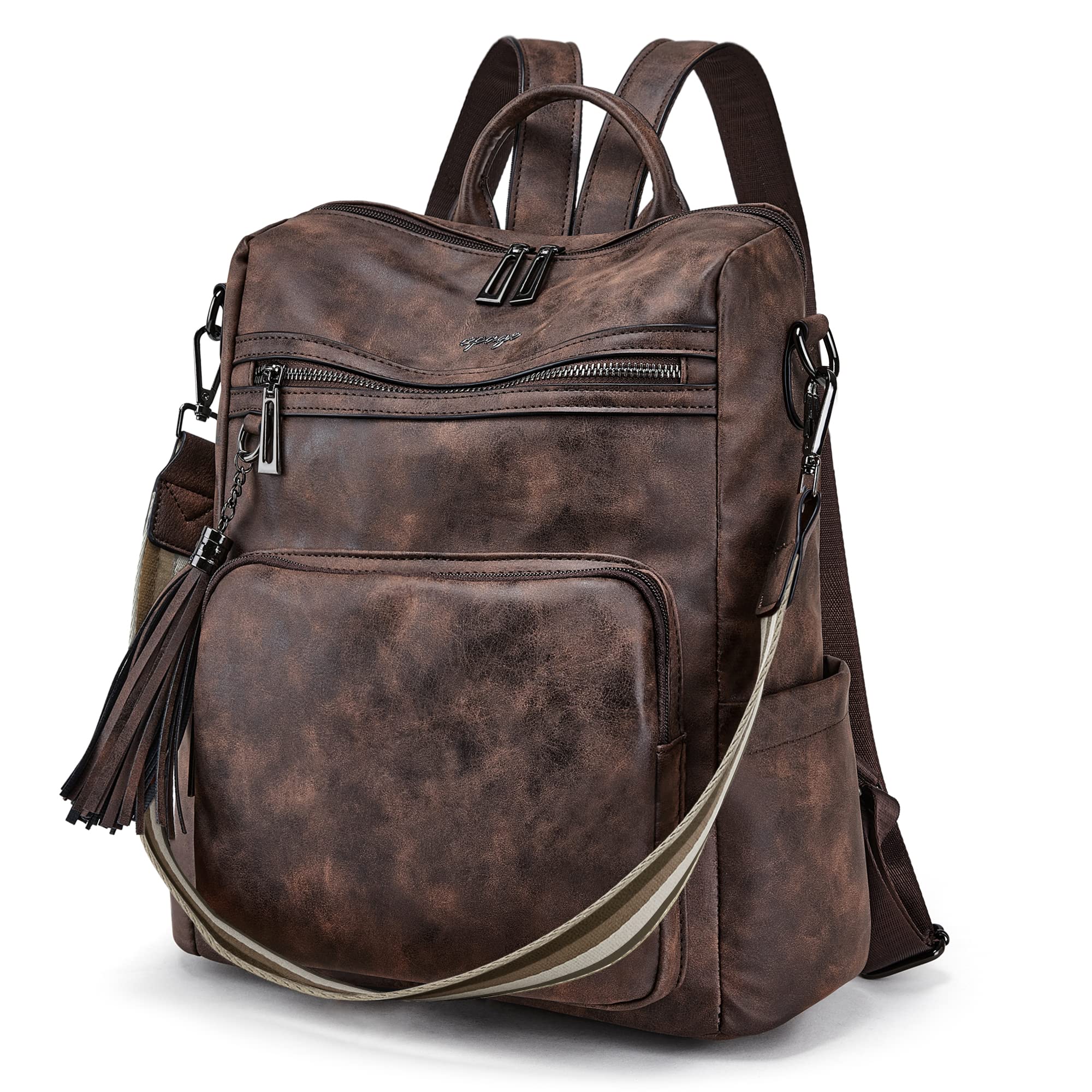 OPAGE Leather Backpack Purse for Women - Fashion Tassel Shoulder Bag for Travel & Work