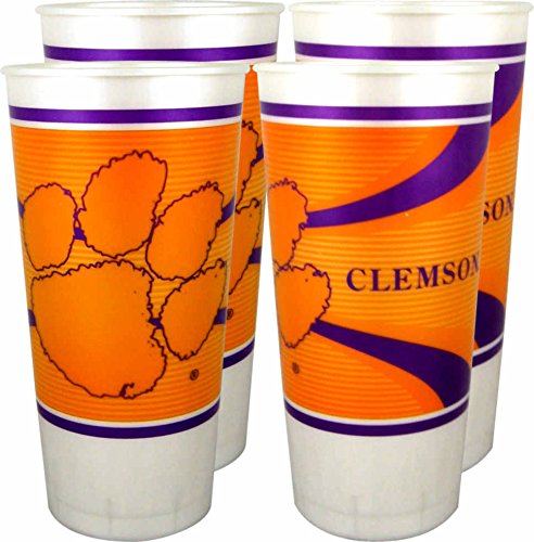 Clemson Tigers 24 oz Souvenir Cups - 4 Pack Team Memorabilia & Collectibles | Reusable Drinkware for Fans, Great for Game Day, Tailgating & Home Decor