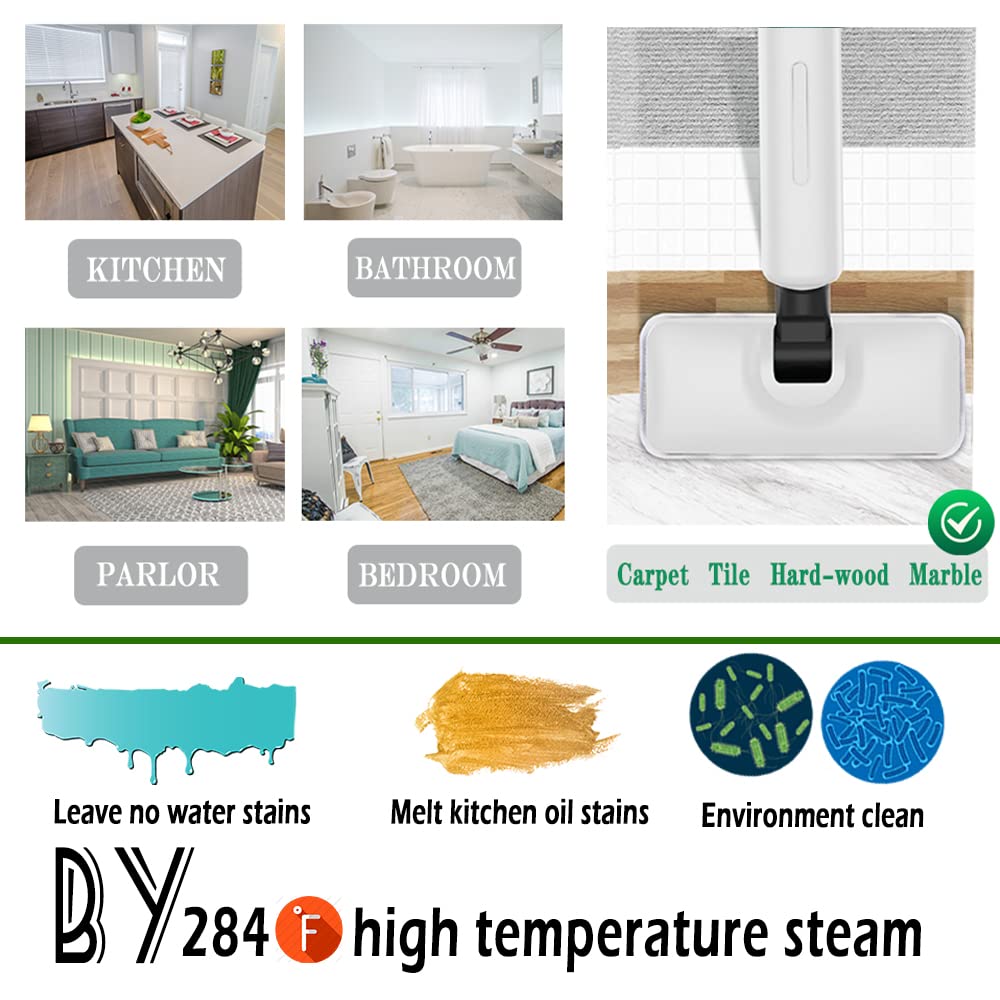 MS-100 Steam Mop Cleaner for Hardwood Floors, Tile & Carpet - High Temperature Steamer with 2 Washable Mop Pads (White) | Perfect for Pet Hair Removal, Kitchen & Bathroom Deep Cleaning
