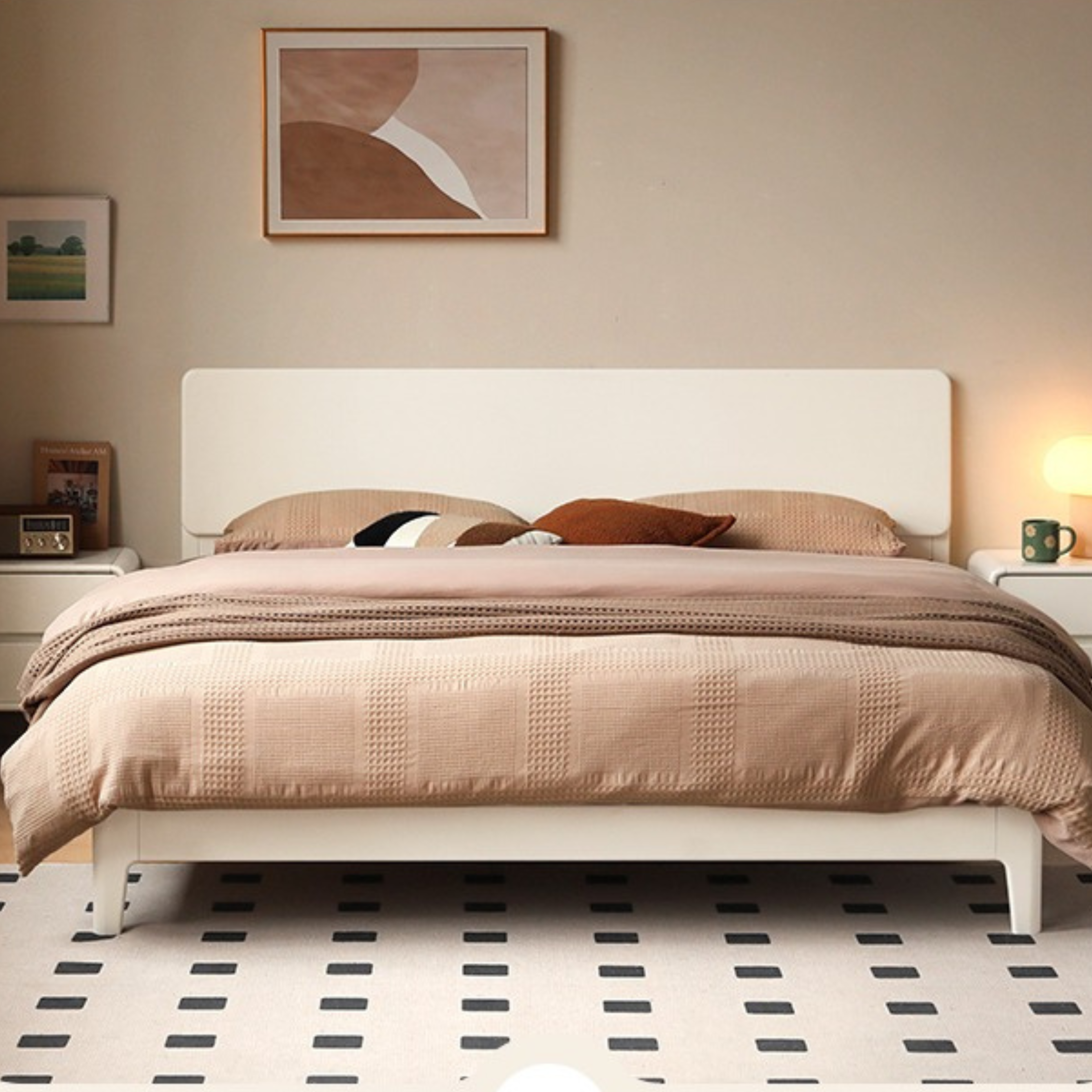 Modern Simple Cream Style Poplar Solid Wood Bed - Sturdy & Elegant for Master Bedroom, Guest Room, or Kids Room