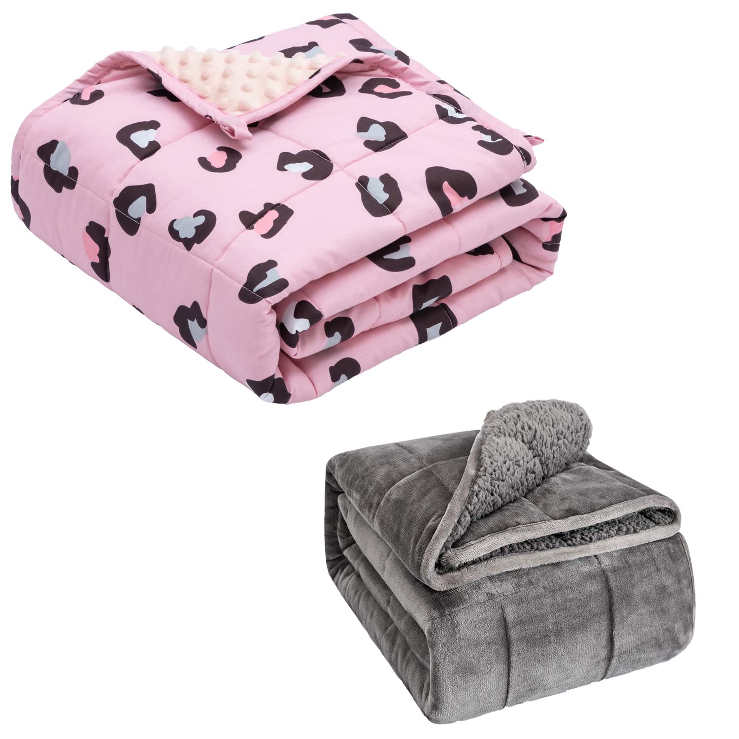 7 lbs Weighted Blanket for Kids - Ultra Soft Minky Fleece & Cotton with Cute Cartoon Prints | 15 lbs Sherpa Fleece Weighted Blanket for Adults - Perfect for Anxiety Relief, Better Sleep, and Stress Reduction (Home, Office, Travel Use)