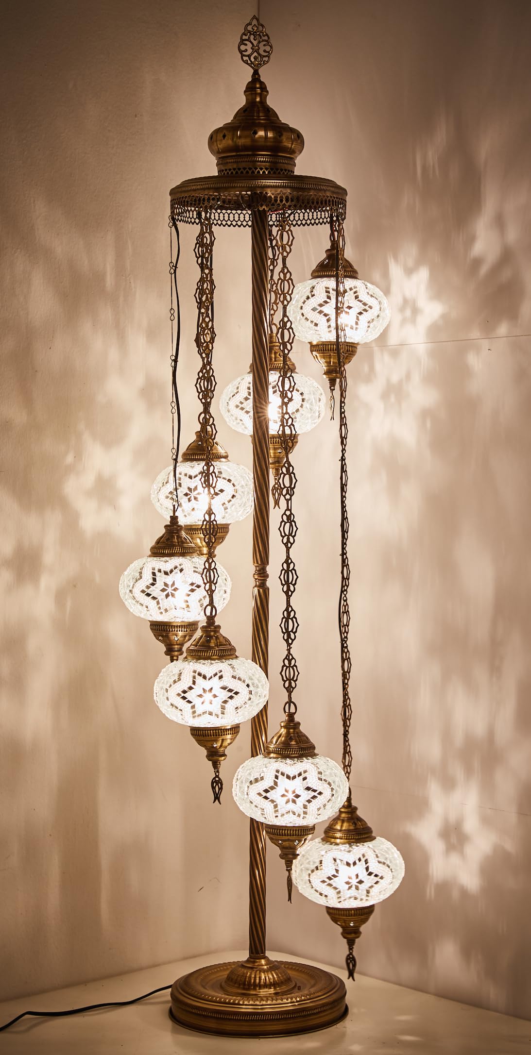 DEMMEX - 7 Large Handcrafted Turkish Moroccan Mosaic Floor Lamp, 5-Foot Tall Tiffany-Style Bohemian Standing Lamp with 7-Inch Globes, Boho Decor for Living Room, Bedroom, Office - Perfect for Cozy Reading Nooks, Meditation Spaces & Bohemian Home Decor