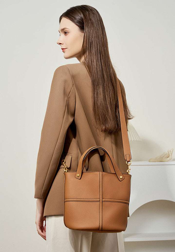 Stylish Leather Bucket Bag for Women - Fashionable Crossbody Shoulder Handbag - Perfect for Work, Travel & Everyday Use