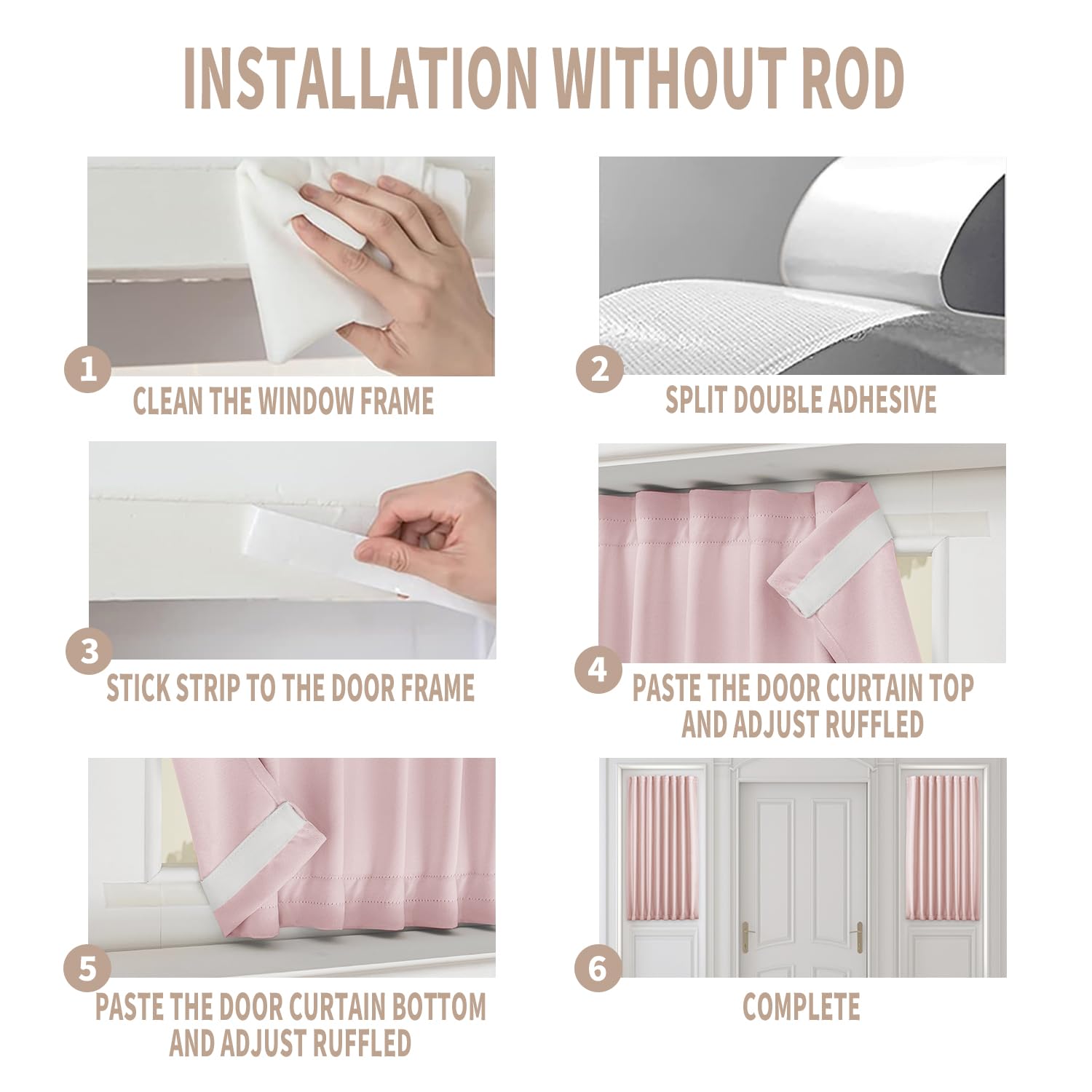 Vatge Pink French Door Curtains - No Drill Privacy Window Curtains for Front Door & Sidelights, 1 Panel (25