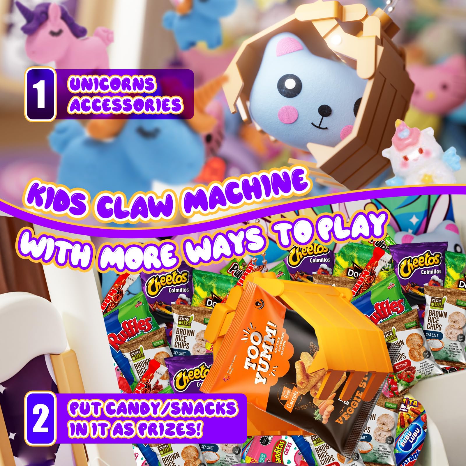 Mini Claw Machine for Kids - Unicorn Toy Candy Dispenser & Arcade Game with Slap Bracelet - Fun Birthday Christmas Gift for Girls Age 6+ | Perfect for Parties, Playrooms & Gift Giving