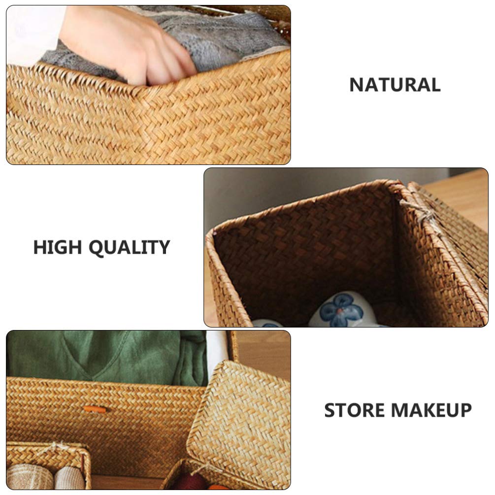 Hemoton 2-Pack Woven Storage Baskets - Natural Sea Grass Organizer Bins for Home, Bathroom, Kitchen & Office Organization | Perfect for Shelves, Countertops & Closets