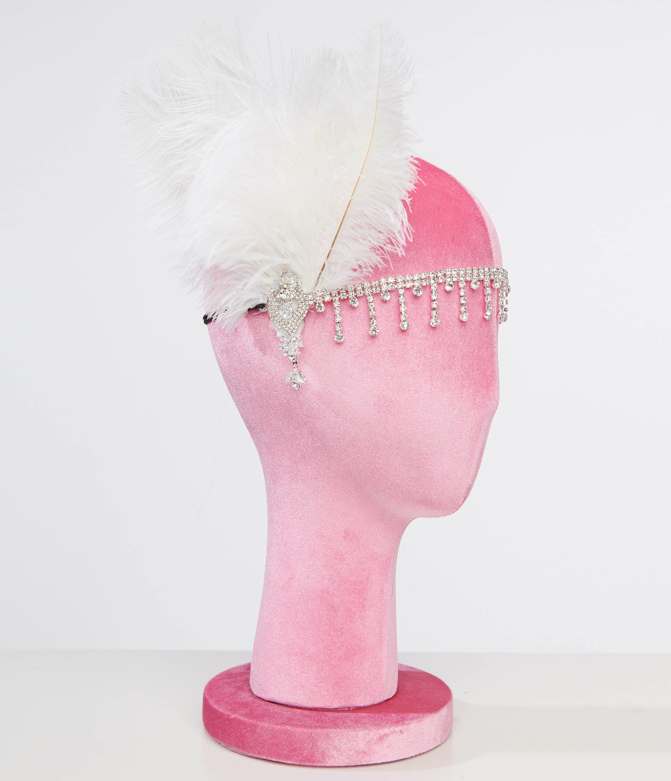 Vintage 1920s White Feather & Silver Rhinestone Headband for Women - Flapper Headpiece for Gatsby Party, Wedding, or Costume Accessory