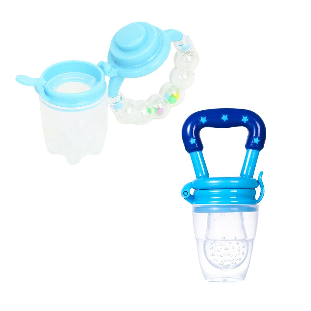 Joy Buzz Rattle Nibbler & Star Nibbler Combo - BPA-Free Silicone Teething Toys for Babies 0-12 Months | Safe Chew Relief for Sore Gums | Perfect for Soothing, Playtime & Sensory Development (White & Blue)